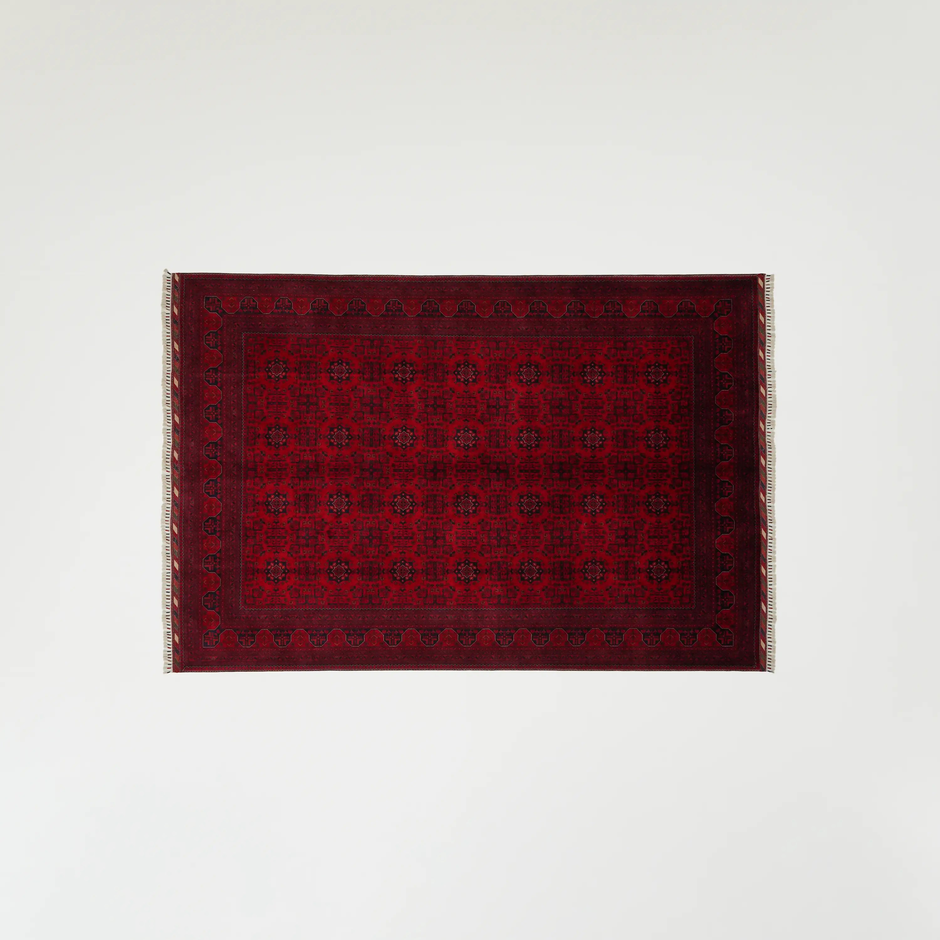 El Dokuma Afgan Desenli Etnik Yün Bordo Bilicik Halı