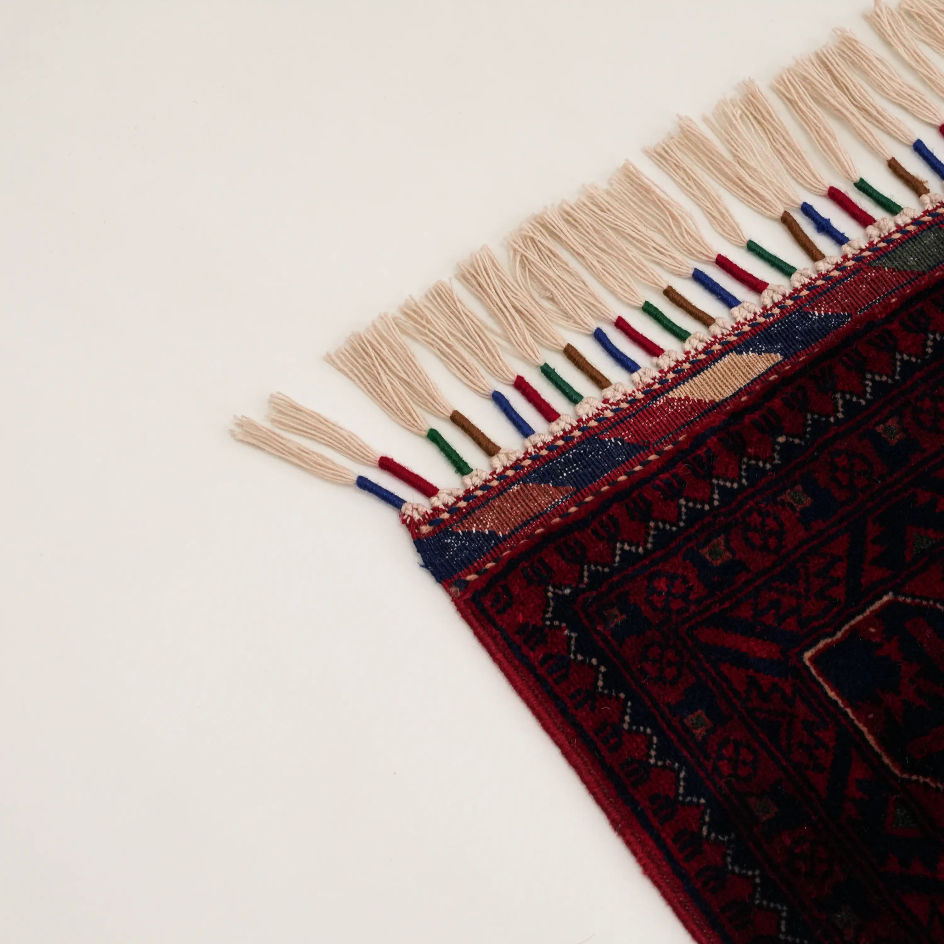 El Dokuma Afgan Desenli Etnik Yün Bordo Bilicik Halı