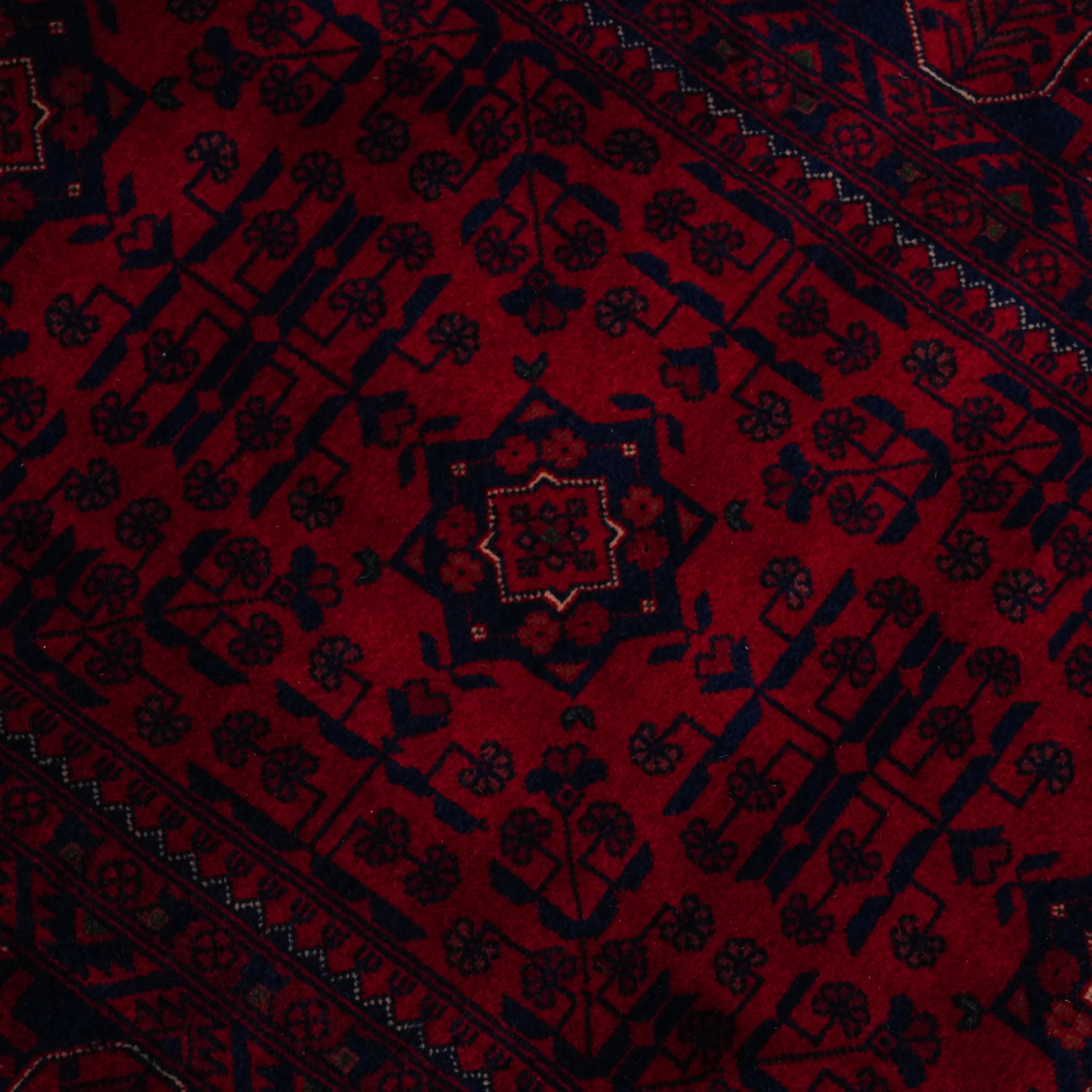 El Dokuma Afgan Desenli Etnik Yün Bordo Bilicik Halı