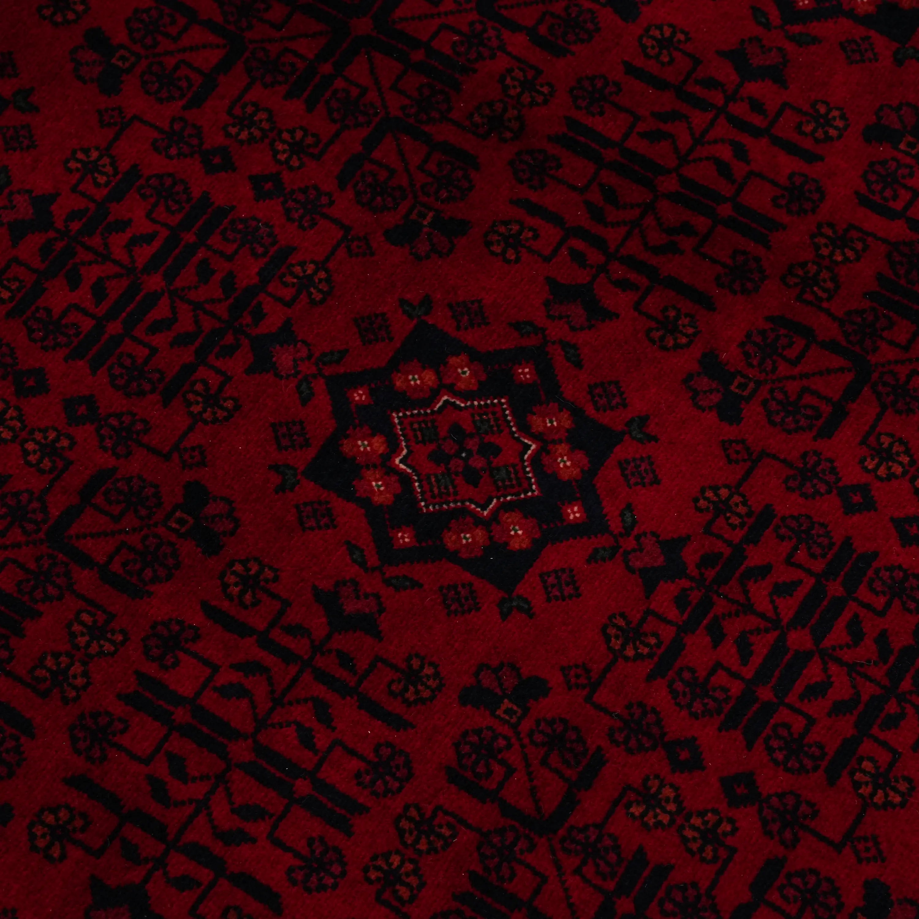 El Dokuma Afgan Desenli Etnik Yün Bordo Bilicik Halı