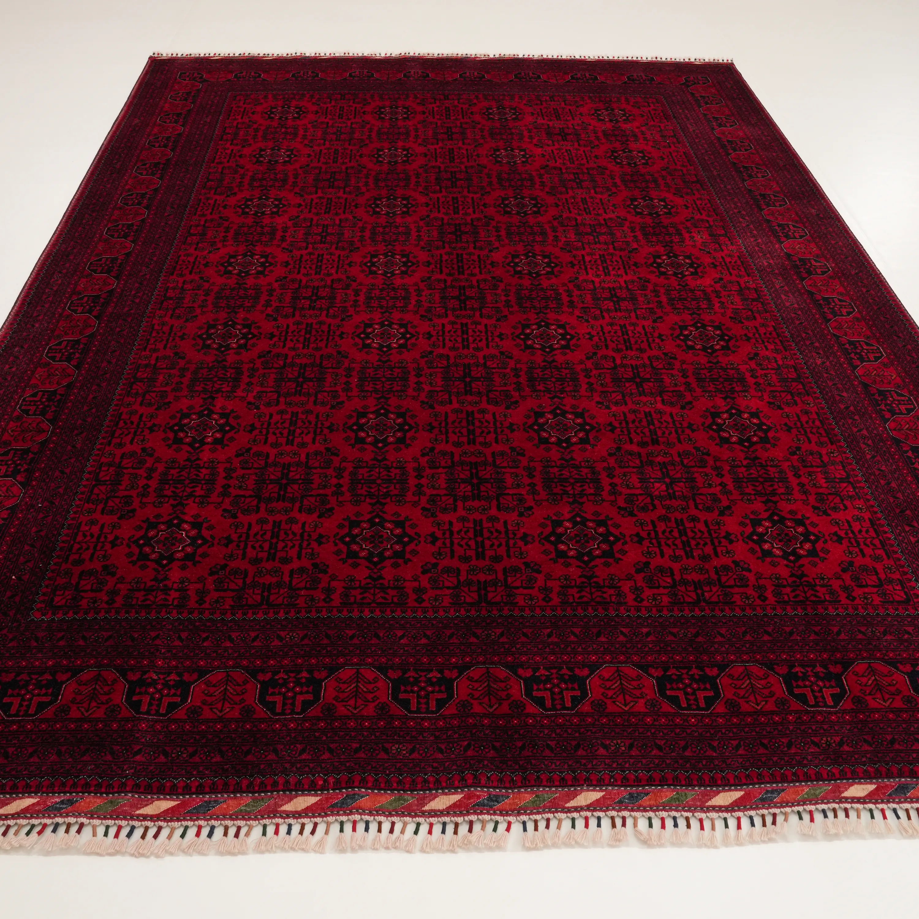 El Dokuma Afgan Desenli Etnik Yün Bordo Bilicik Halı