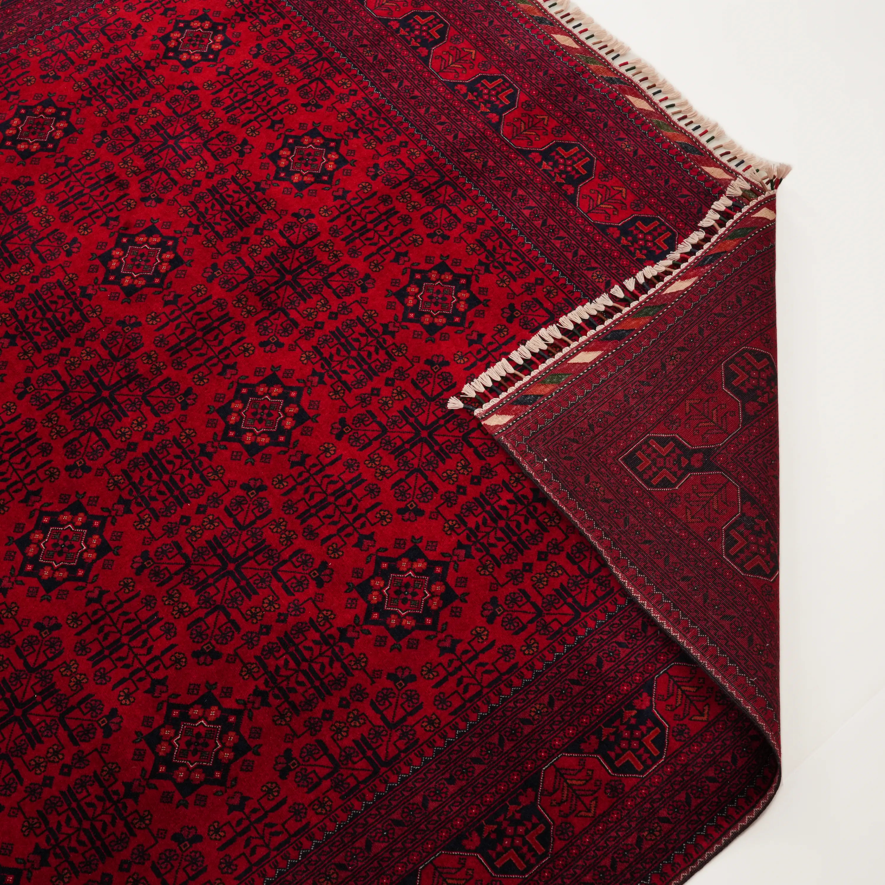 El Dokuma Afgan Desenli Etnik Yün Bordo Bilicik Halı