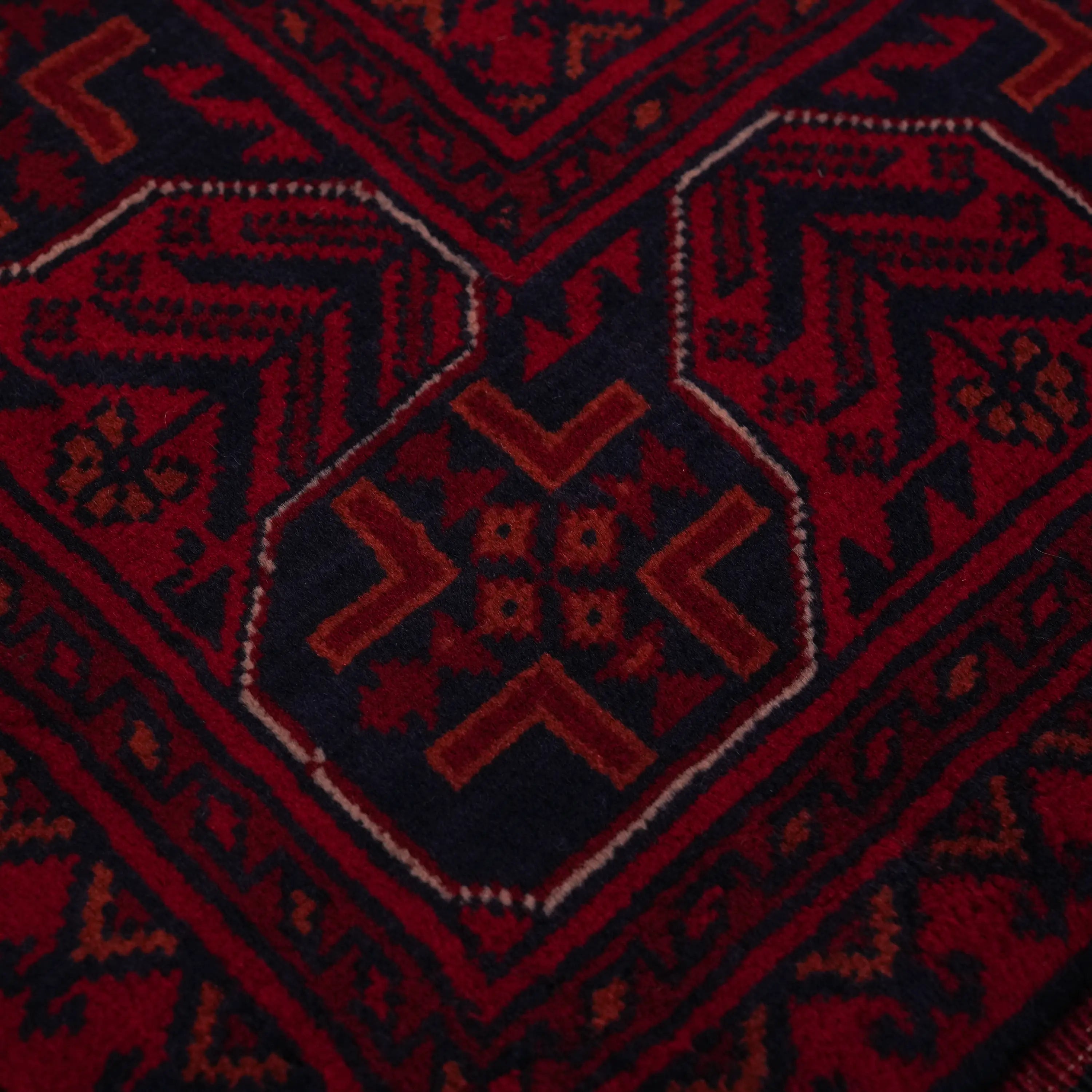 The Handwoven Afghan Patterned Wool Burgundy Bilicik Rug