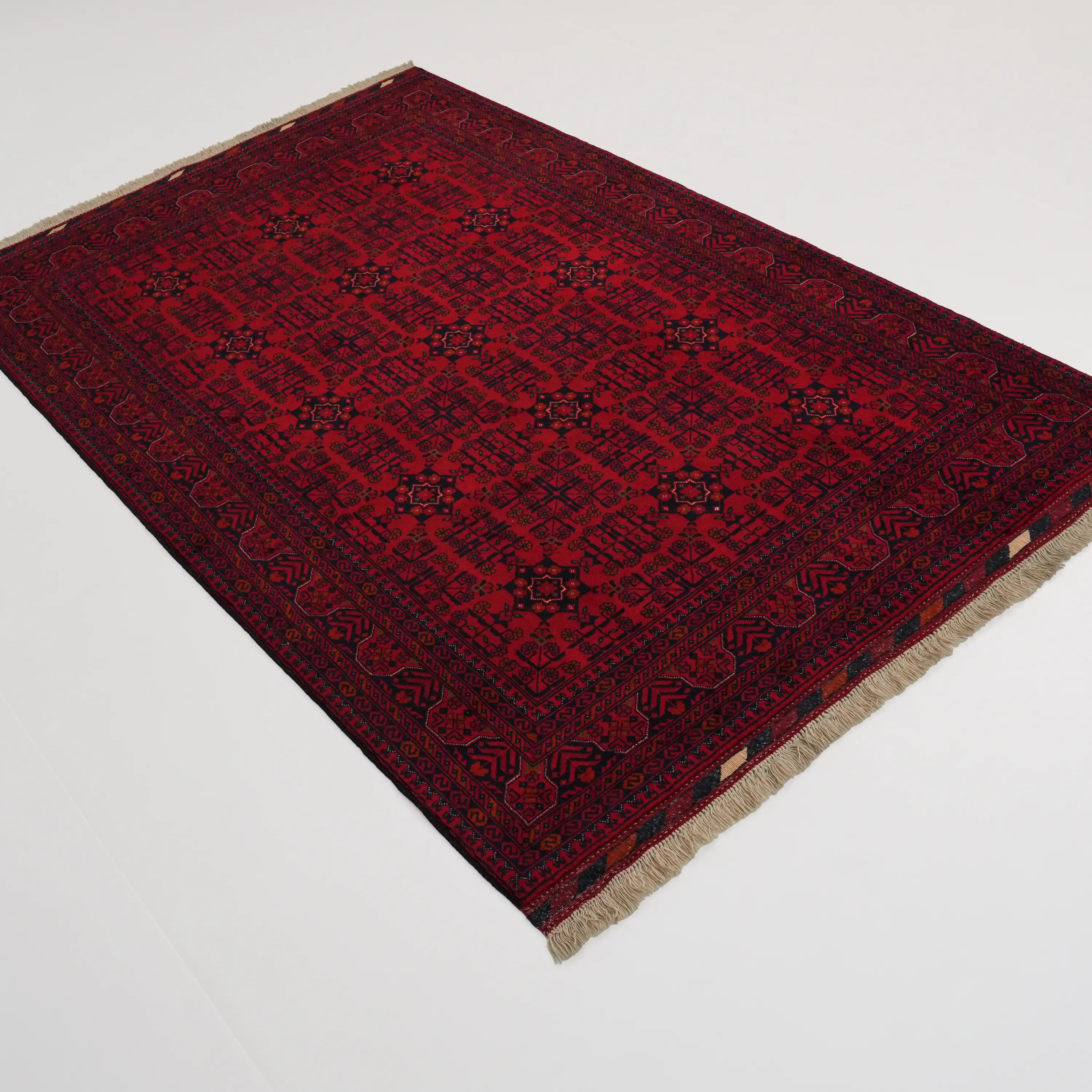 Handwoven Afghan Pattern Burgundy Wool Bilicik Rug