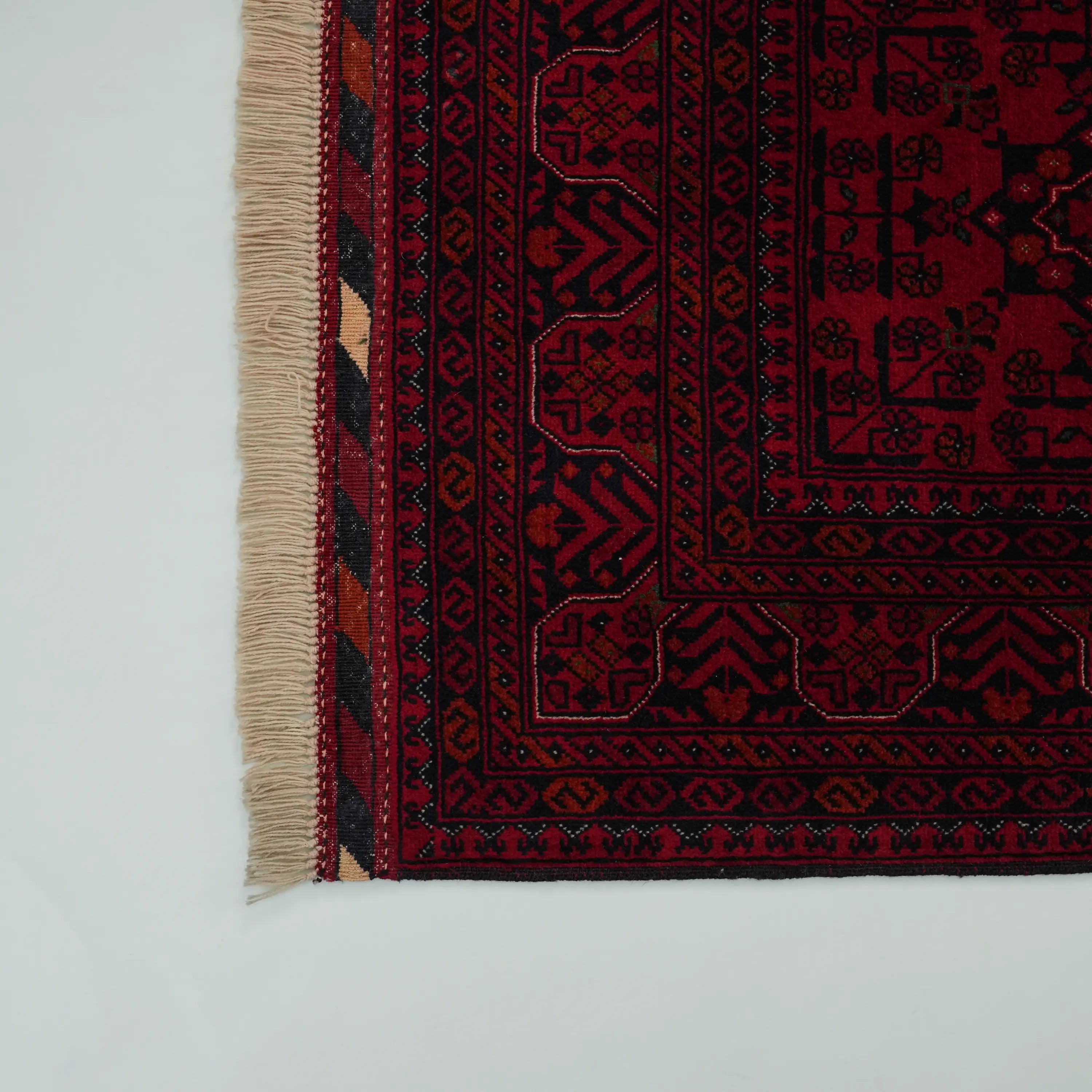 Handwoven Afghan Pattern Burgundy Wool Bilicik Rug