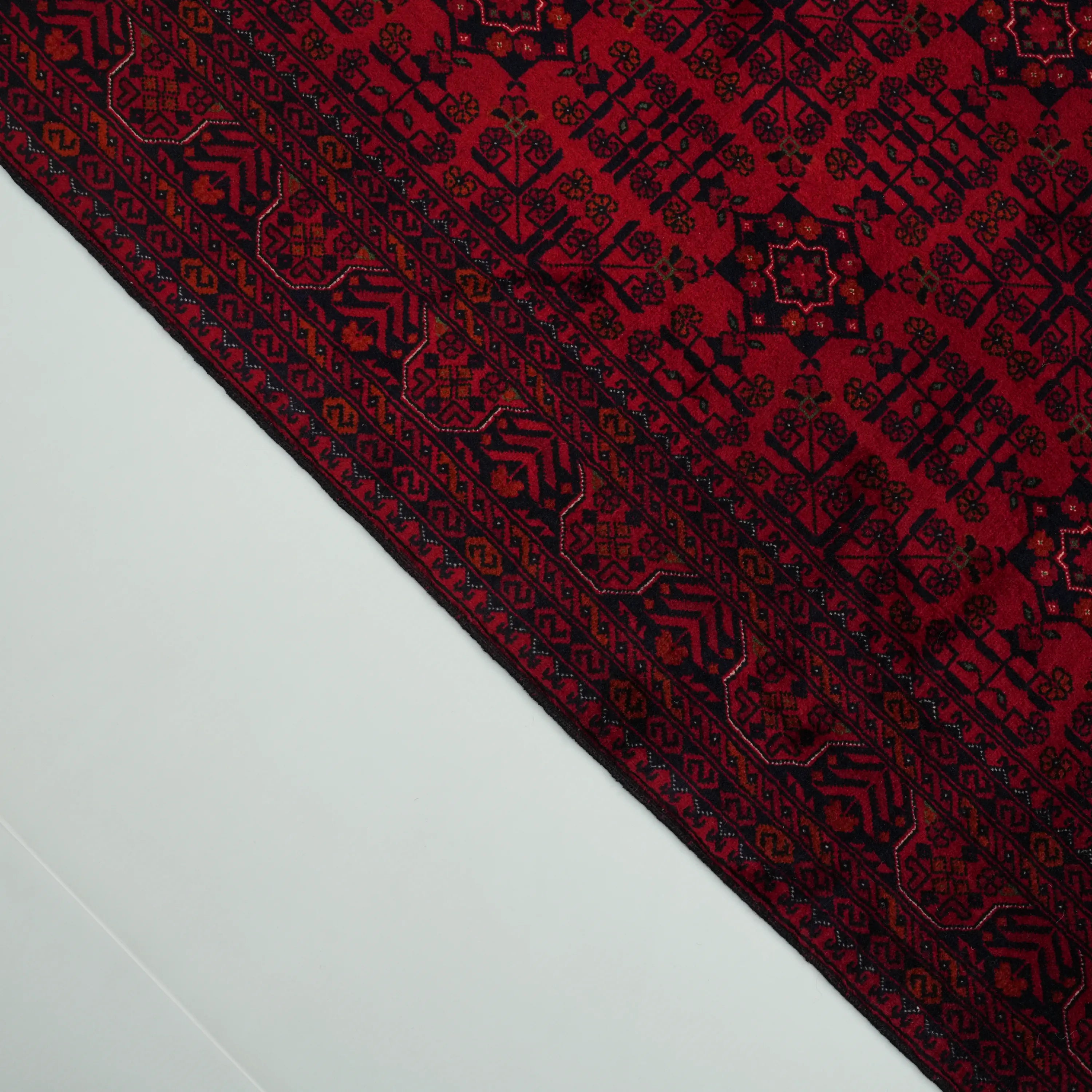 Handwoven Afghan Pattern Burgundy Wool Bilicik Rug