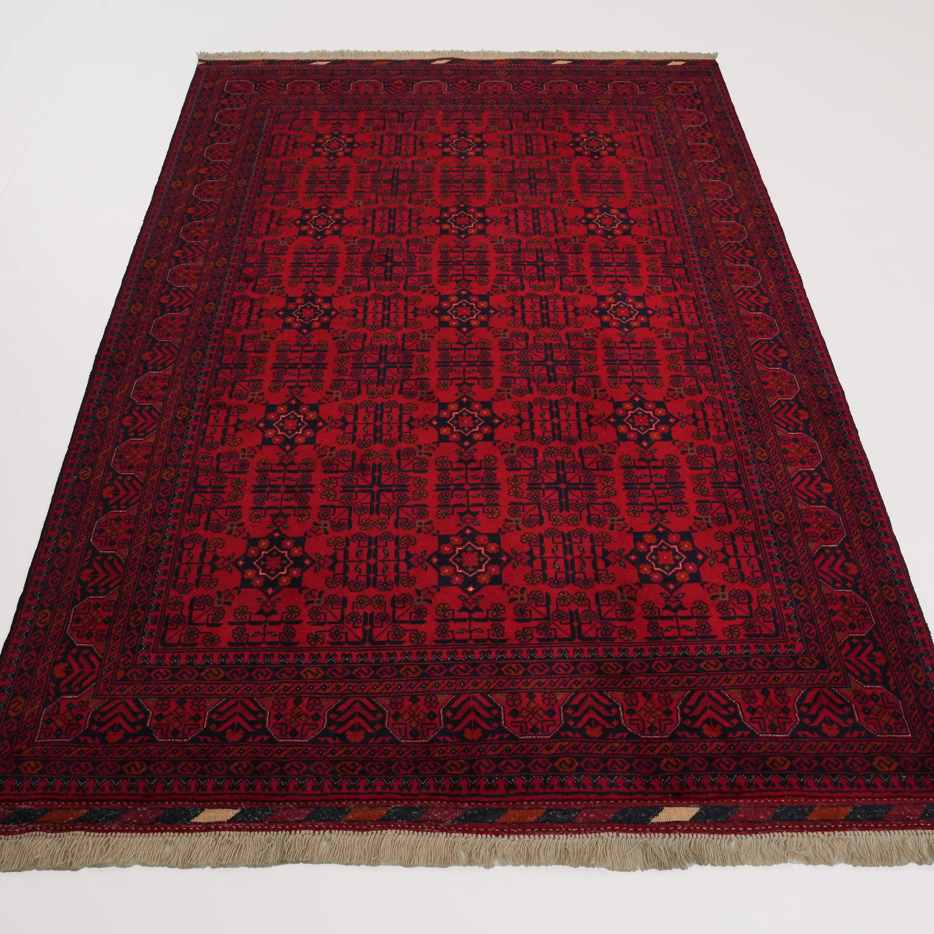 Handwoven Afghan Pattern Burgundy Wool Bilicik Rug