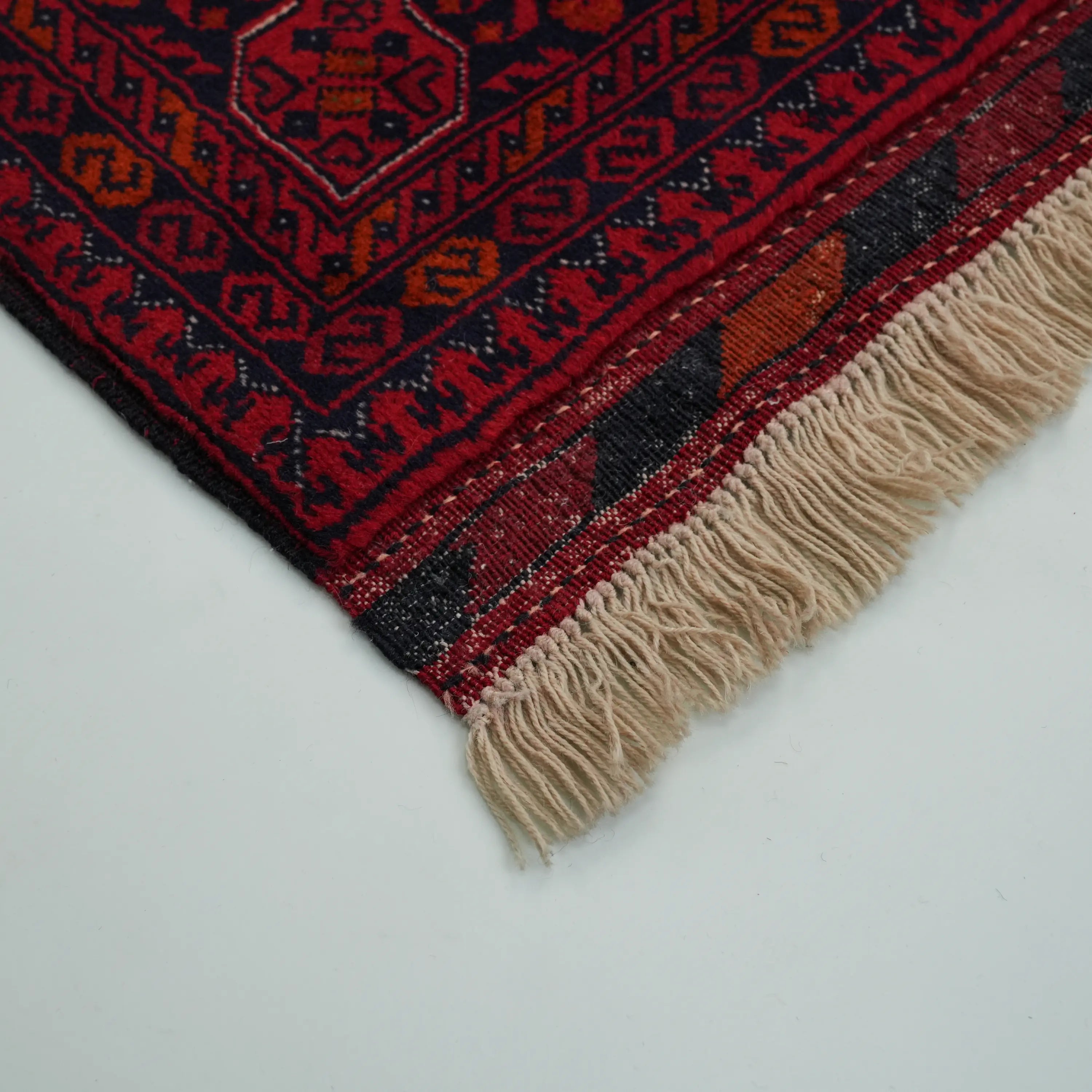 Handwoven Afghan Pattern Burgundy Wool Bilicik Rug