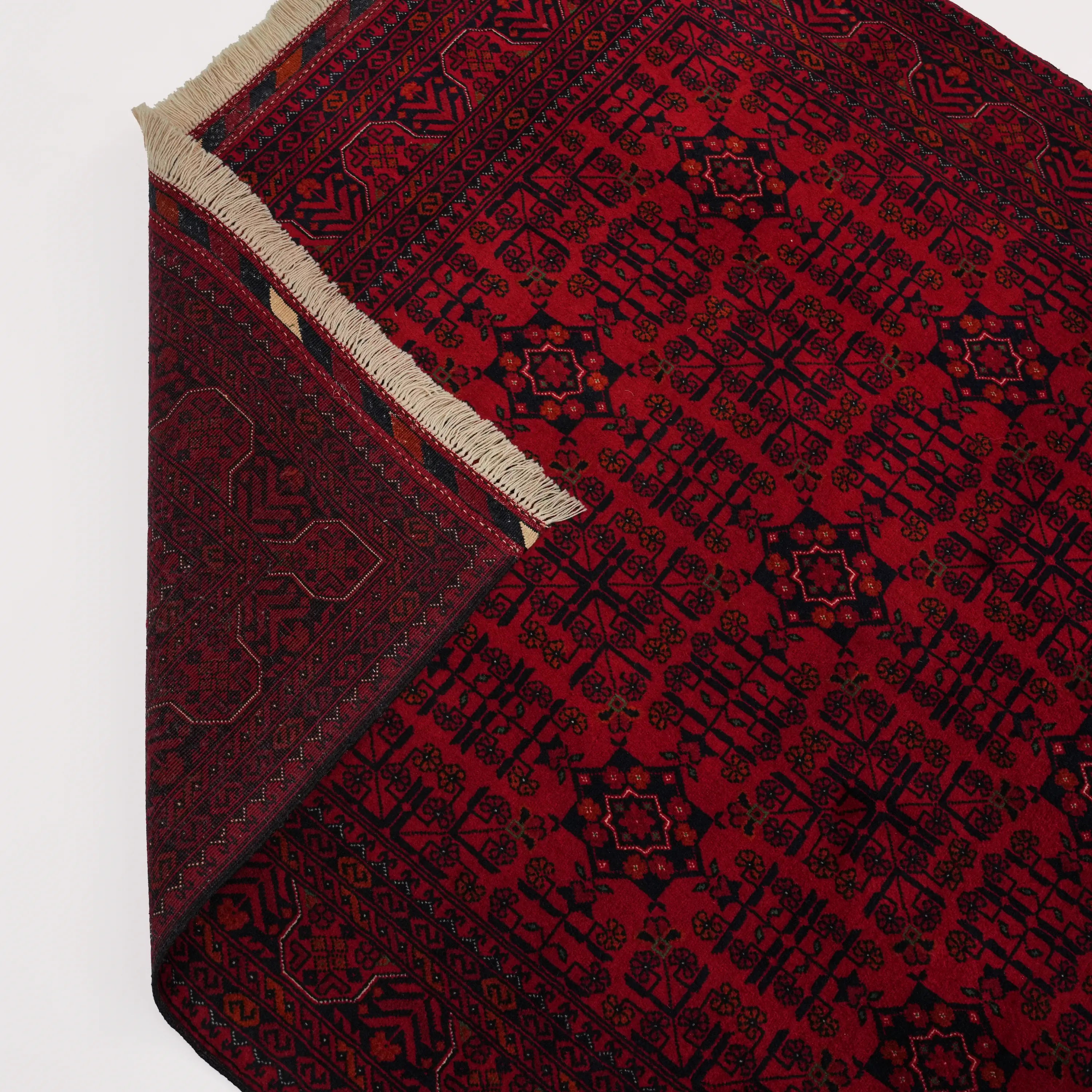 Handwoven Afghan Pattern Burgundy Wool Bilicik Rug