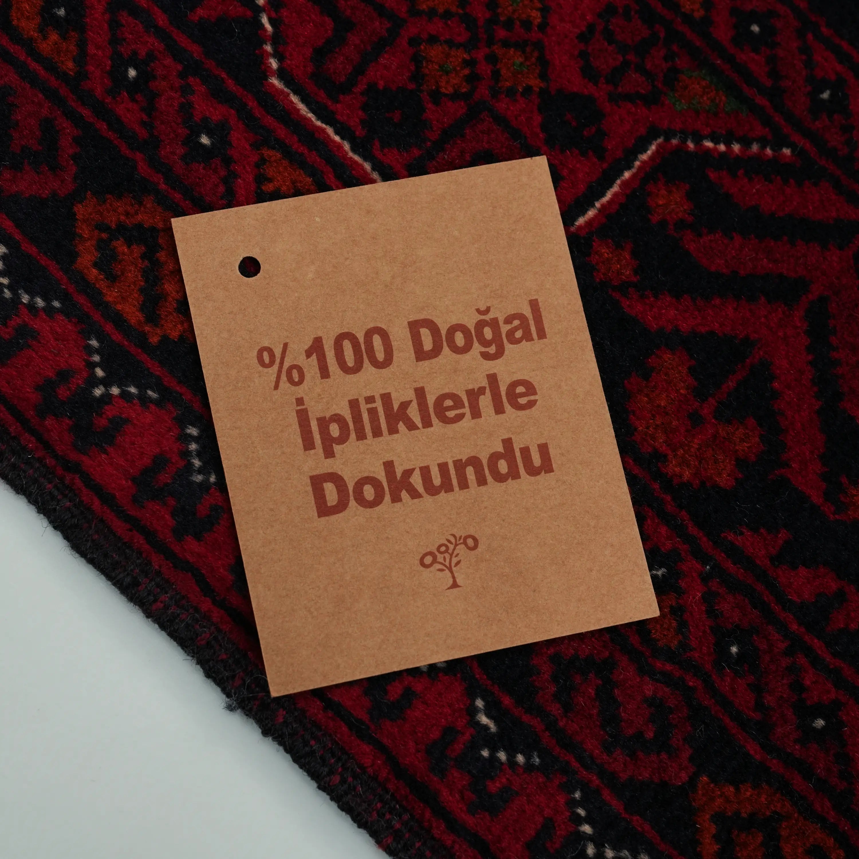 Handwoven Afghan Pattern Burgundy Wool Bilicik Rug