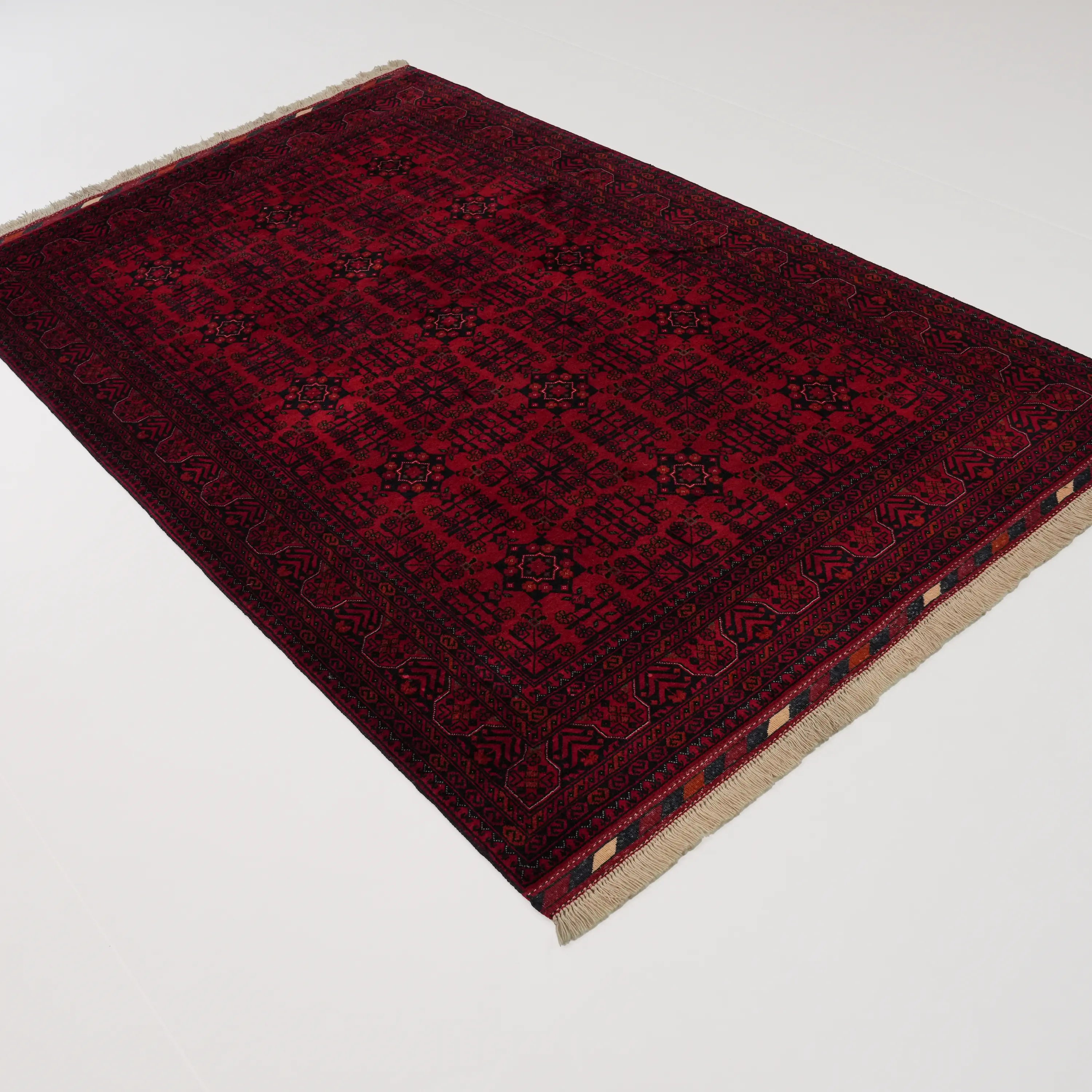 Handwoven Afghan Pattern Burgundy Wool Bilicik Rug