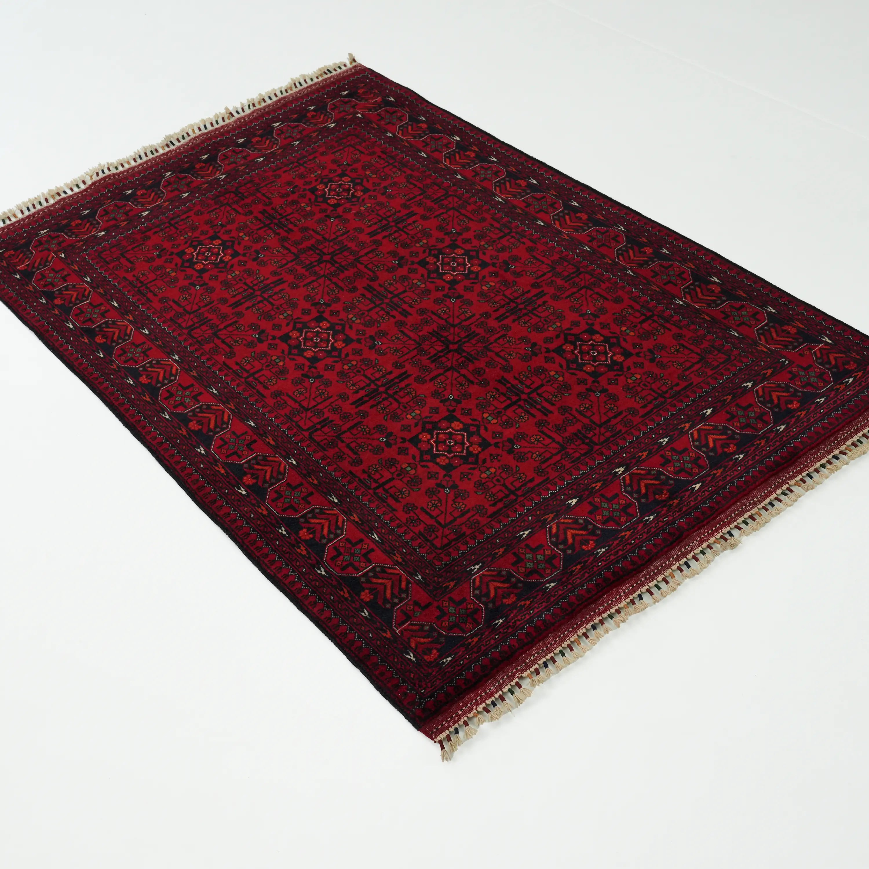 El Dokuma Afgan Desenli Yün Bordo Etnik Bilicik Halı