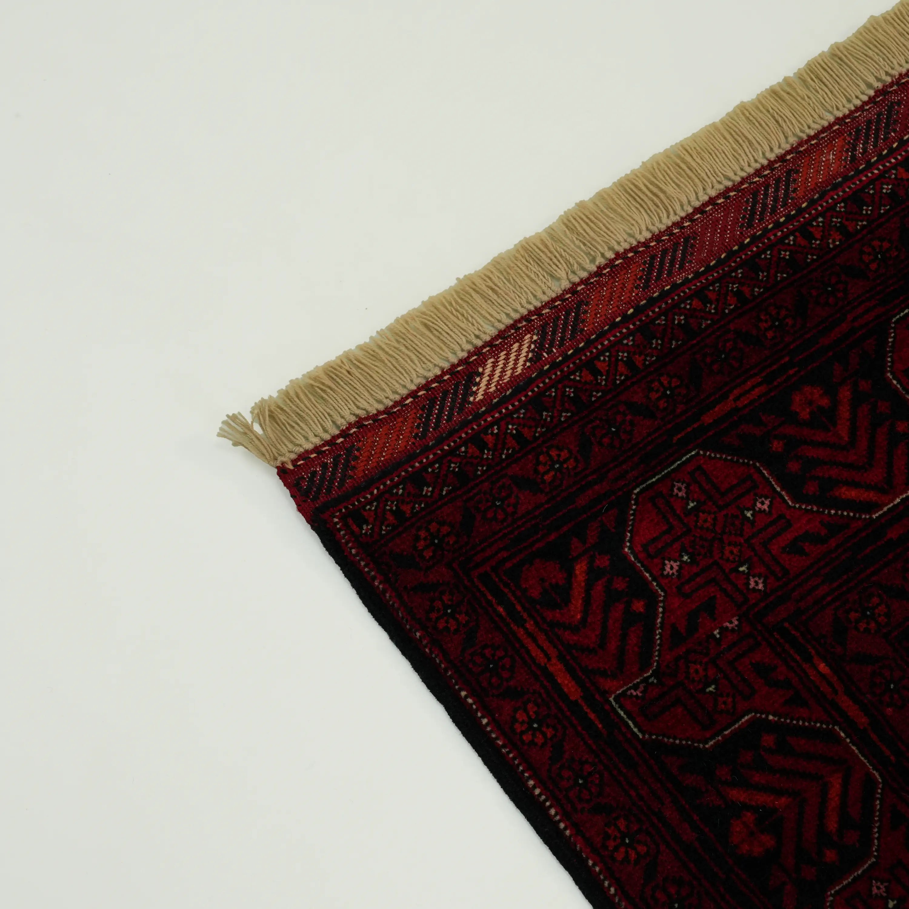 Handwoven Afghan Pattern Wool Burgundy Ethnic Bilicik Rug