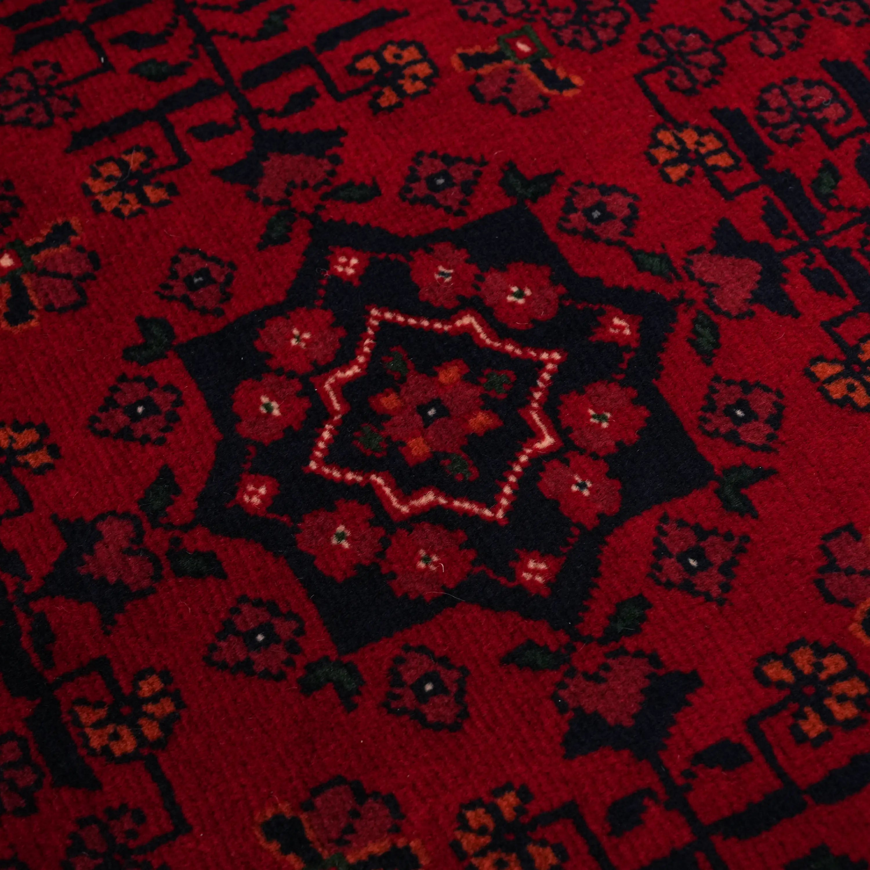 El Dokuma Afgan Desenli Yün Bordo Etnik Bilicik Halı