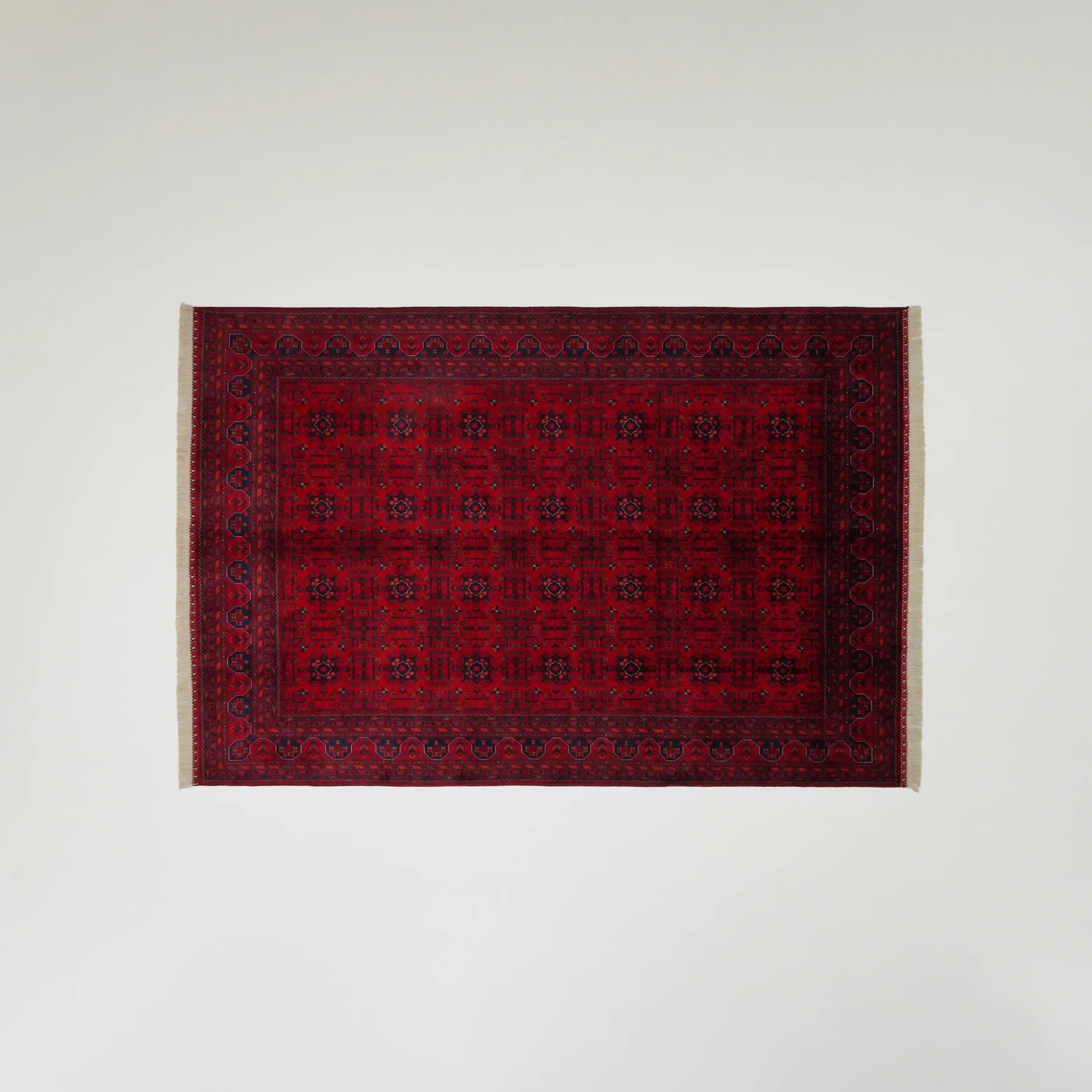 Handwoven Afghan Pattern Wool Burgundy Ethnic Bilicik Rug