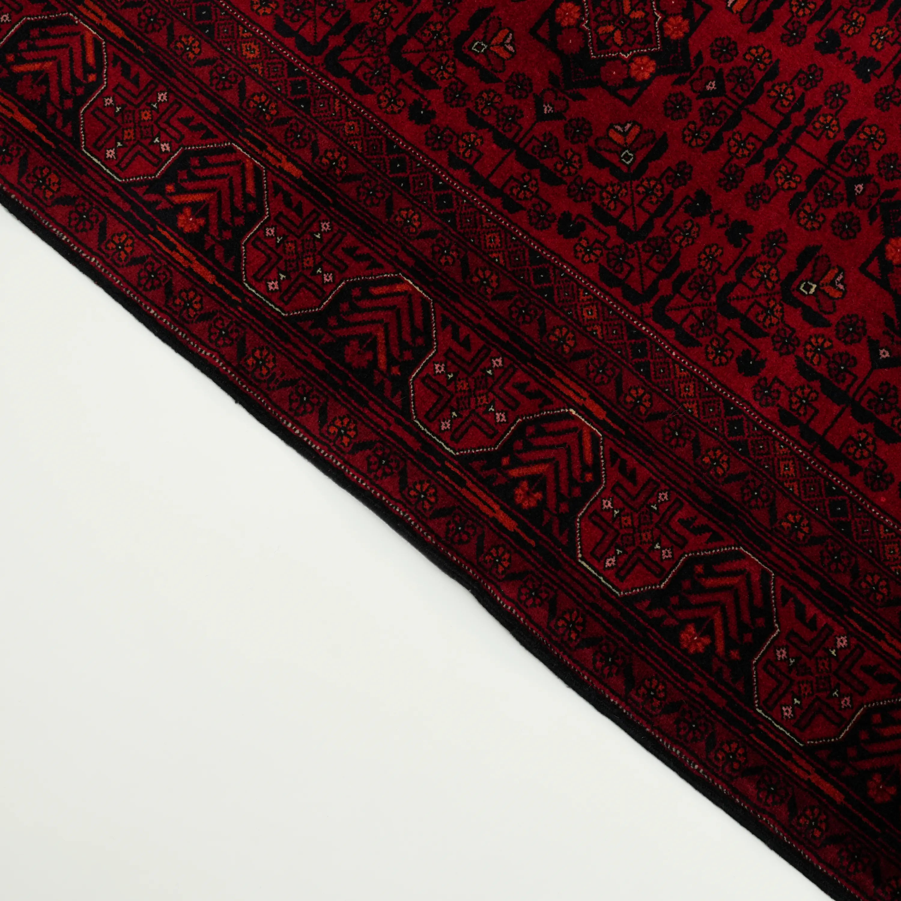 Handwoven Afghan Pattern Wool Burgundy Ethnic Bilicik Rug