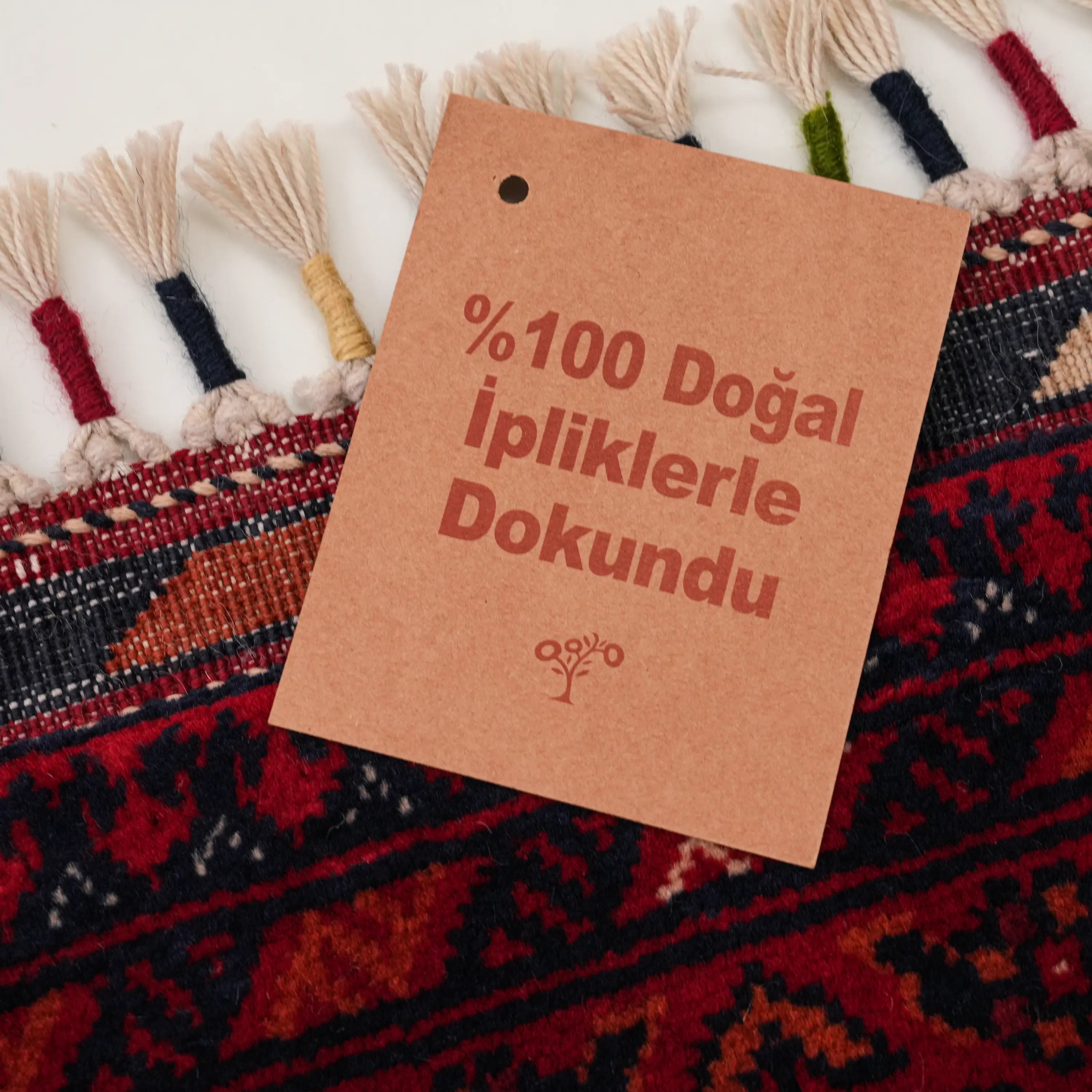 El Dokuma Afgan Desenli Yün Bordo Etnik Bilicik Halı