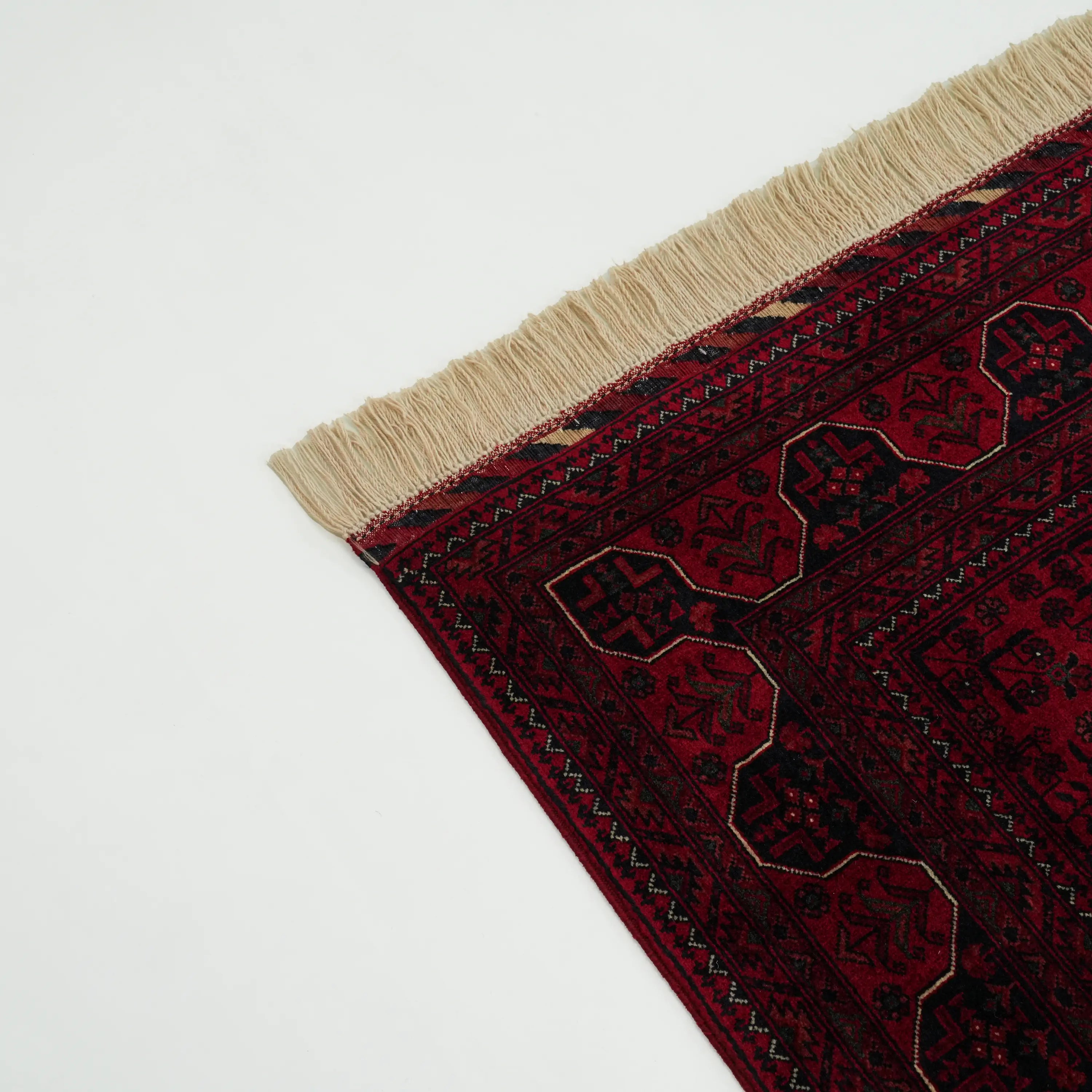 El Dokuma Afgan Desenli Yün Bordo Etnik Bilicik Halı