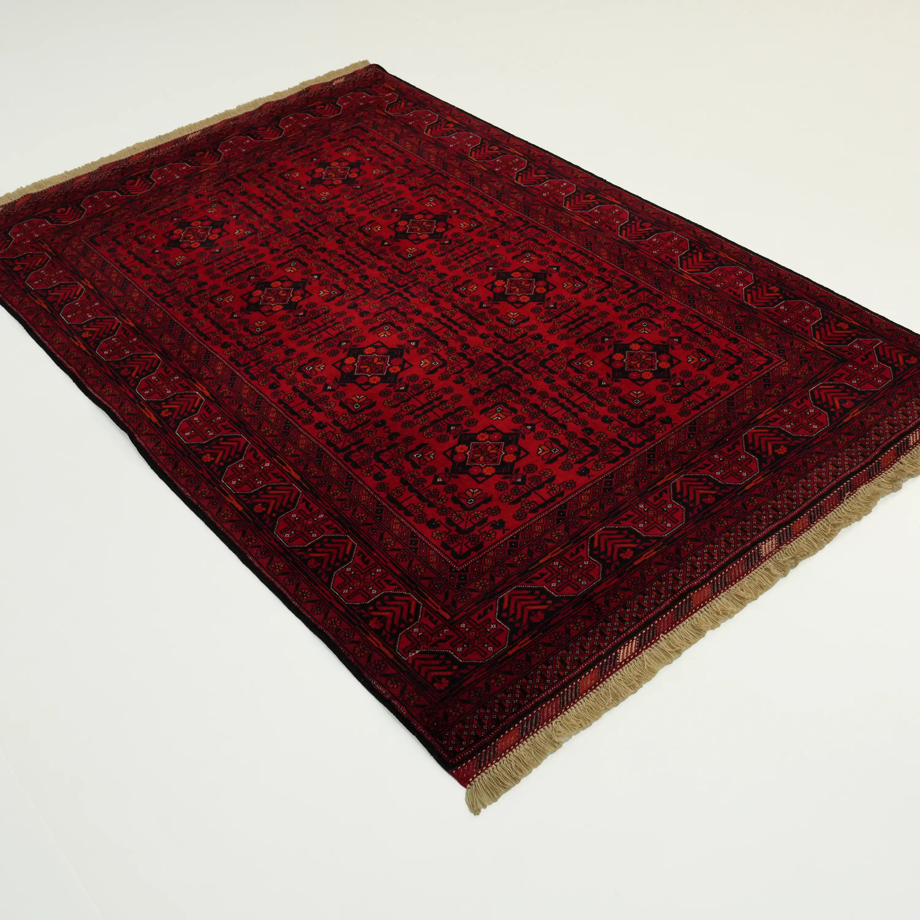 El Dokuma Afgan Desenli Yün Bordo Etnik Bilicik Halı