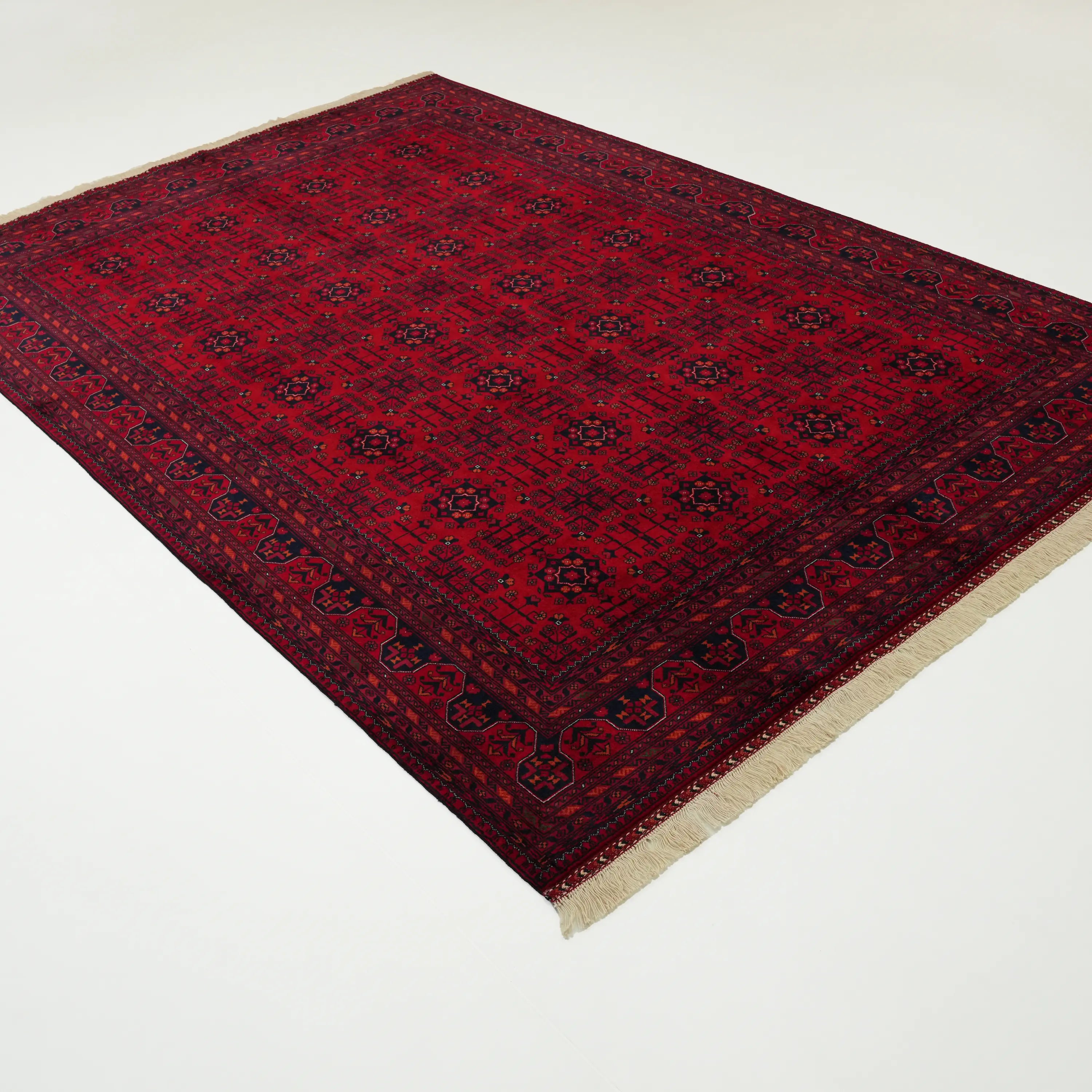 Handwoven Afghan Pattern Wool Burgundy Ethnic Bilicik Rug