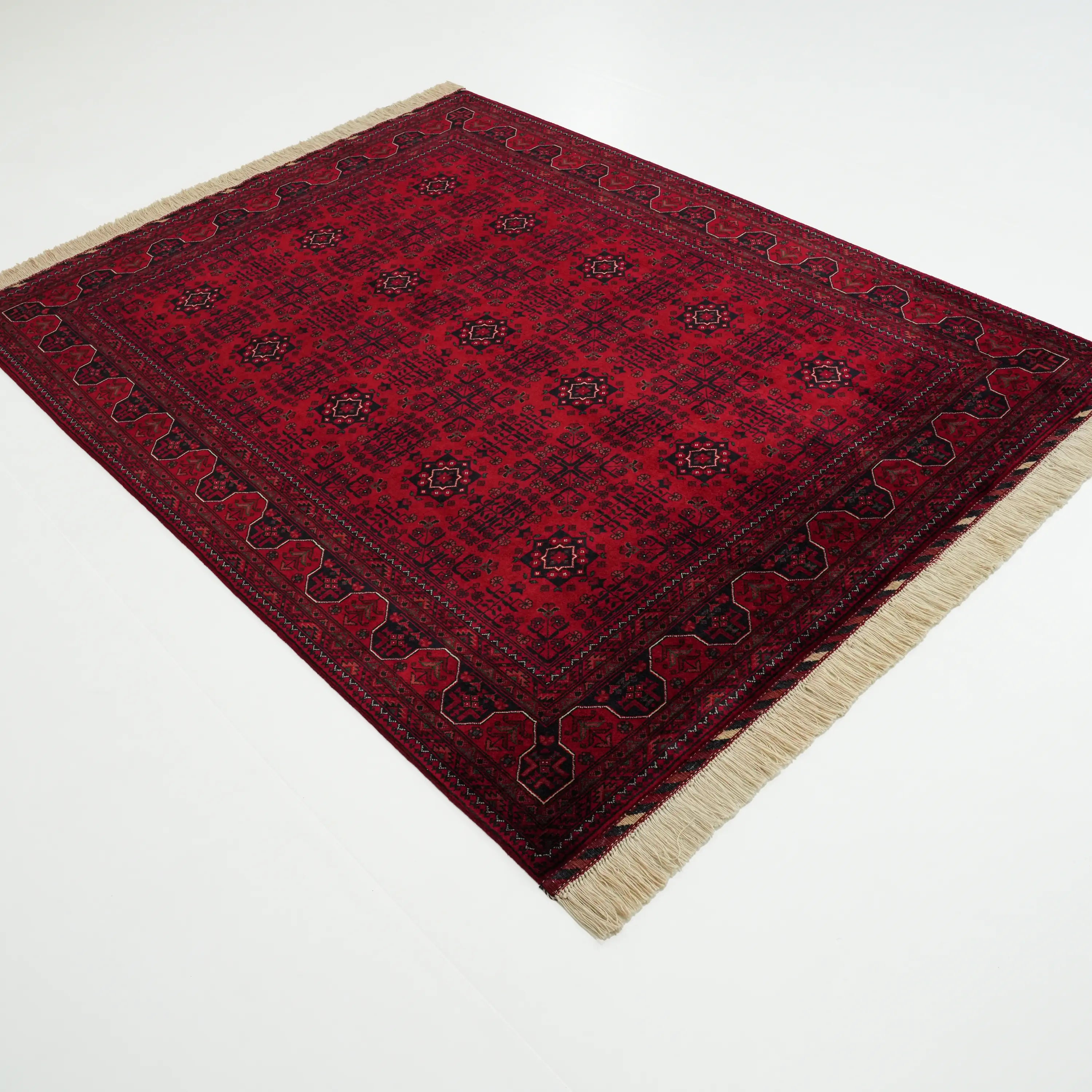 El Dokuma Afgan Desenli Yün Bordo Etnik Bilicik Halı