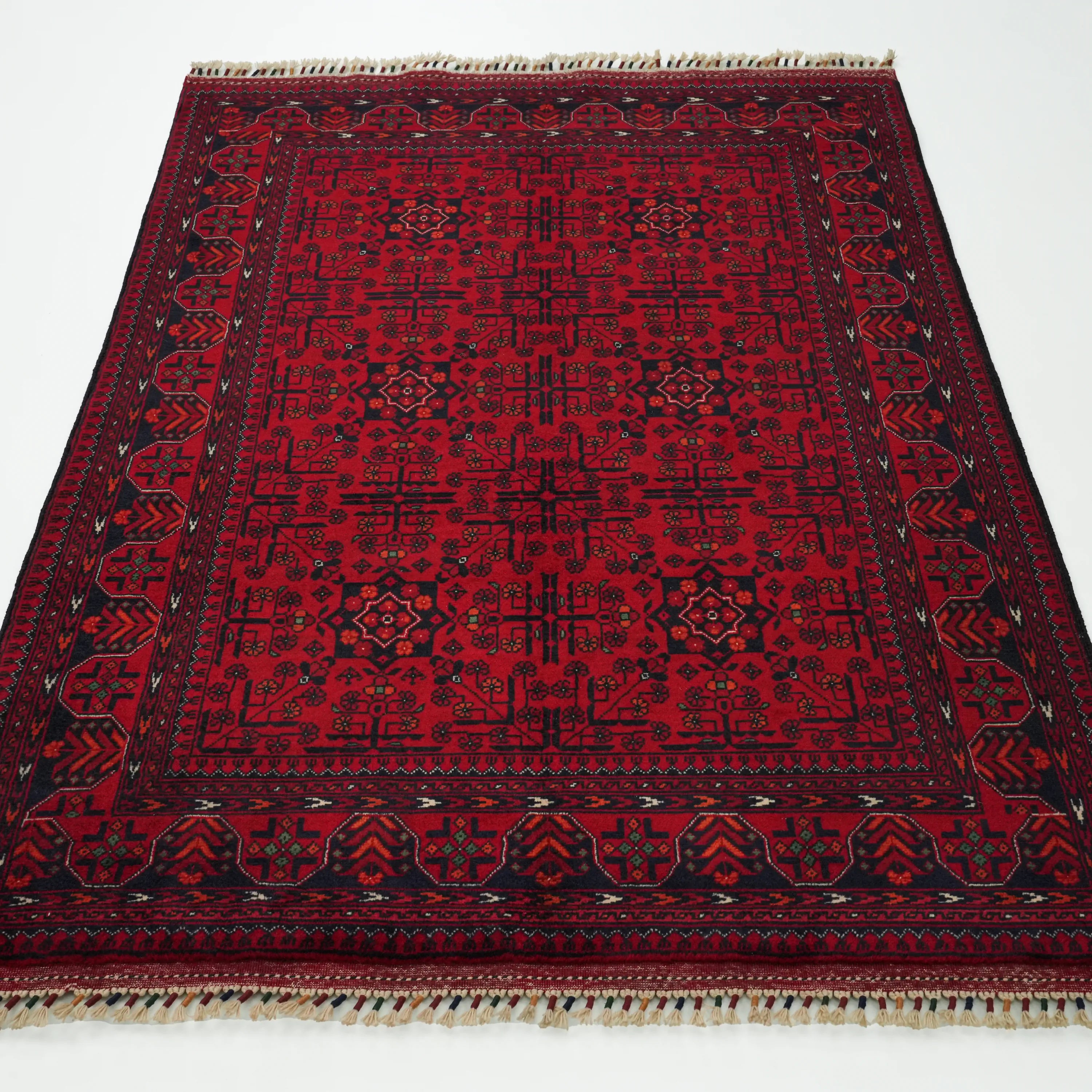 El Dokuma Afgan Desenli Yün Bordo Etnik Bilicik Halı