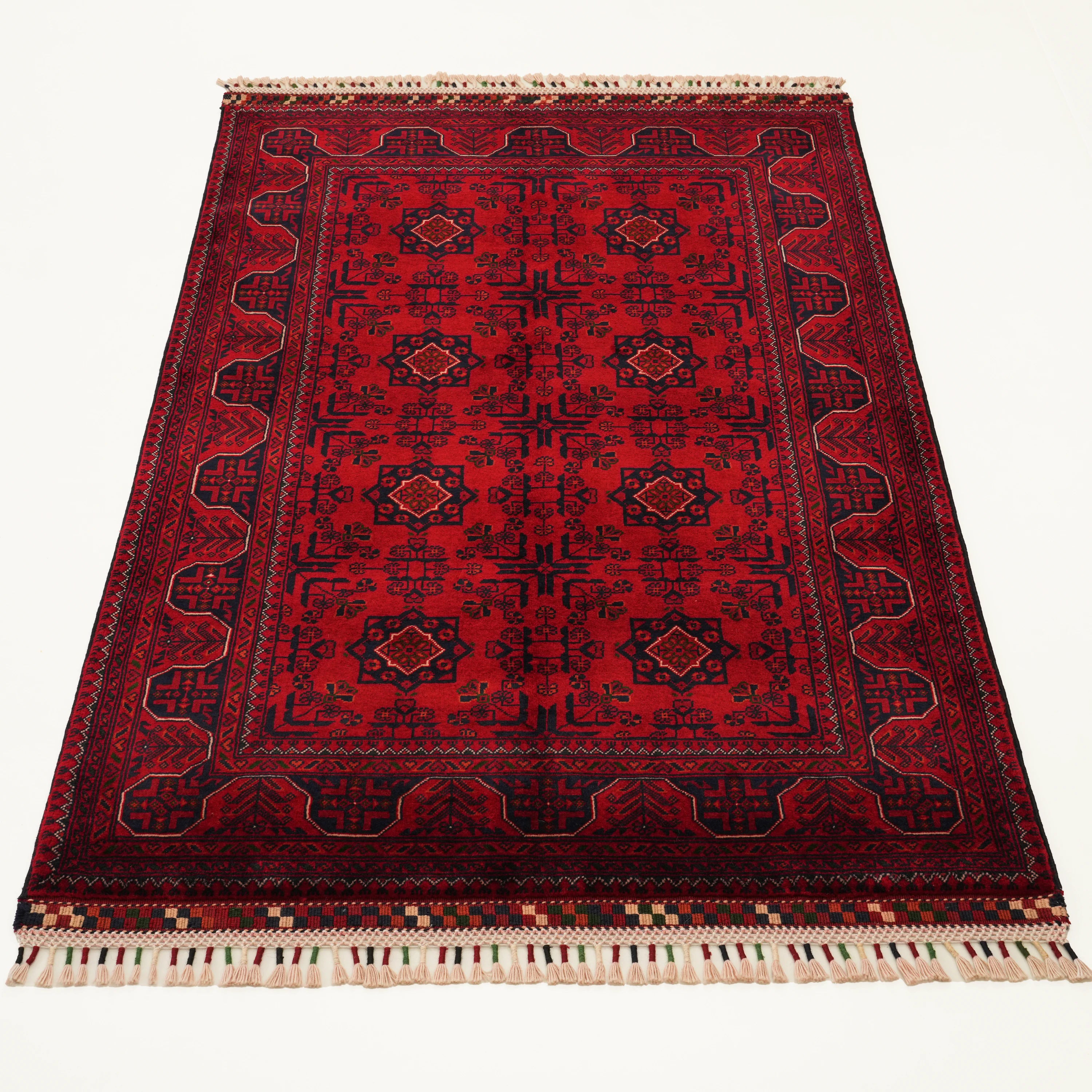 Handwoven Afghan Pattern Wool Burgundy Ethnic Bilicik Rug