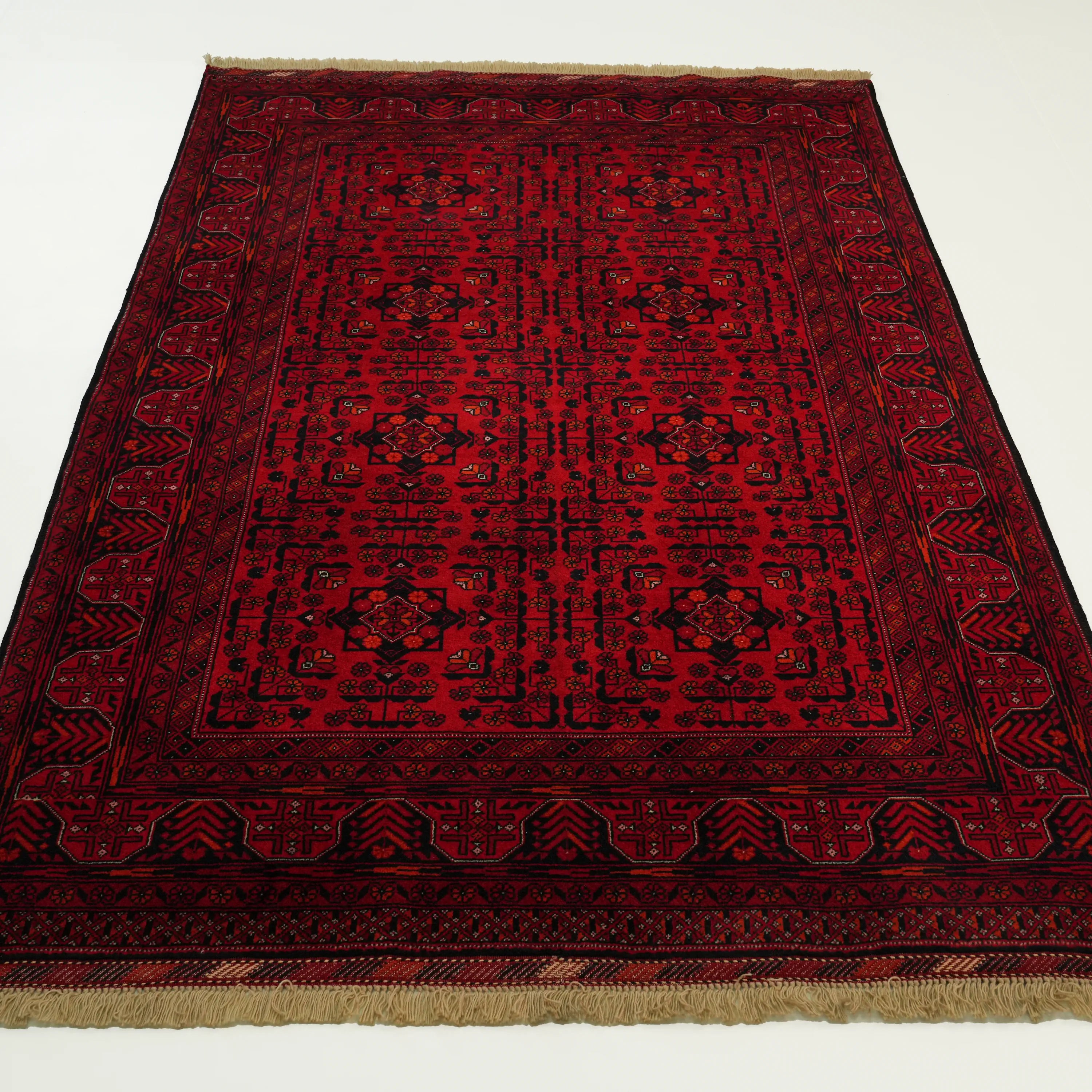 El Dokuma Afgan Desenli Yün Bordo Etnik Bilicik Halı