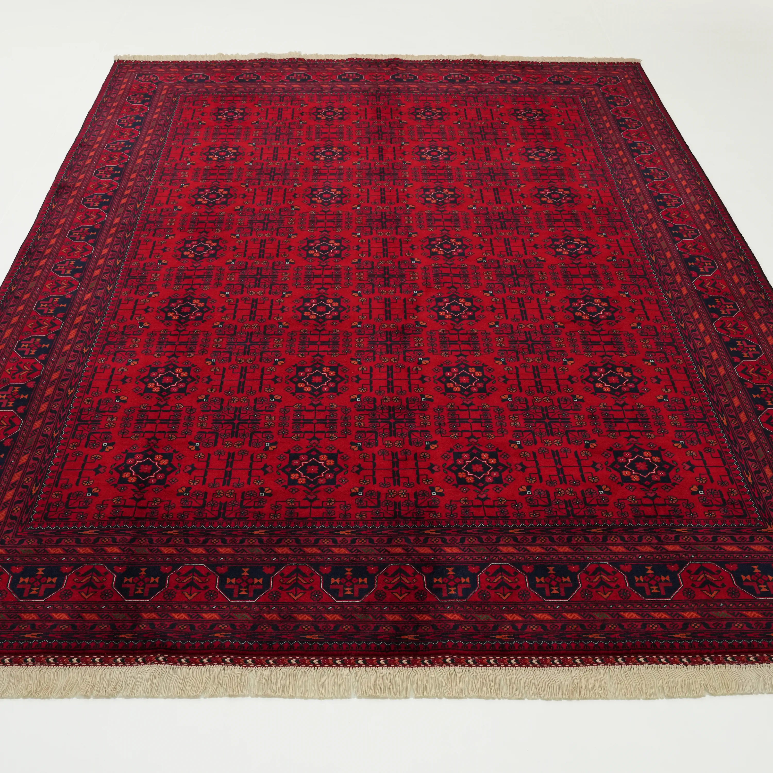 Handwoven Afghan Pattern Wool Burgundy Ethnic Bilicik Rug