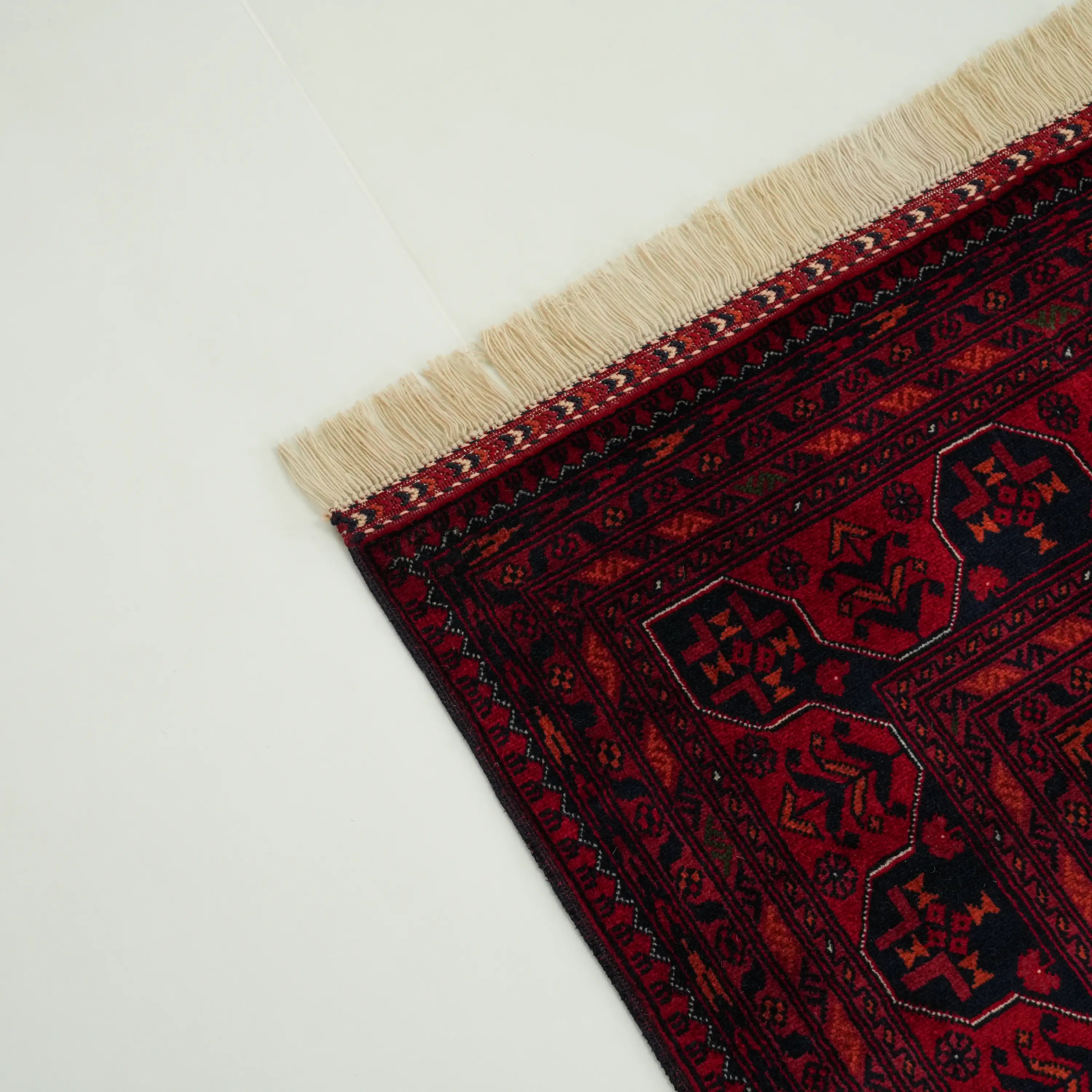 Handwoven Afghan Pattern Wool Burgundy Ethnic Bilicik Rug