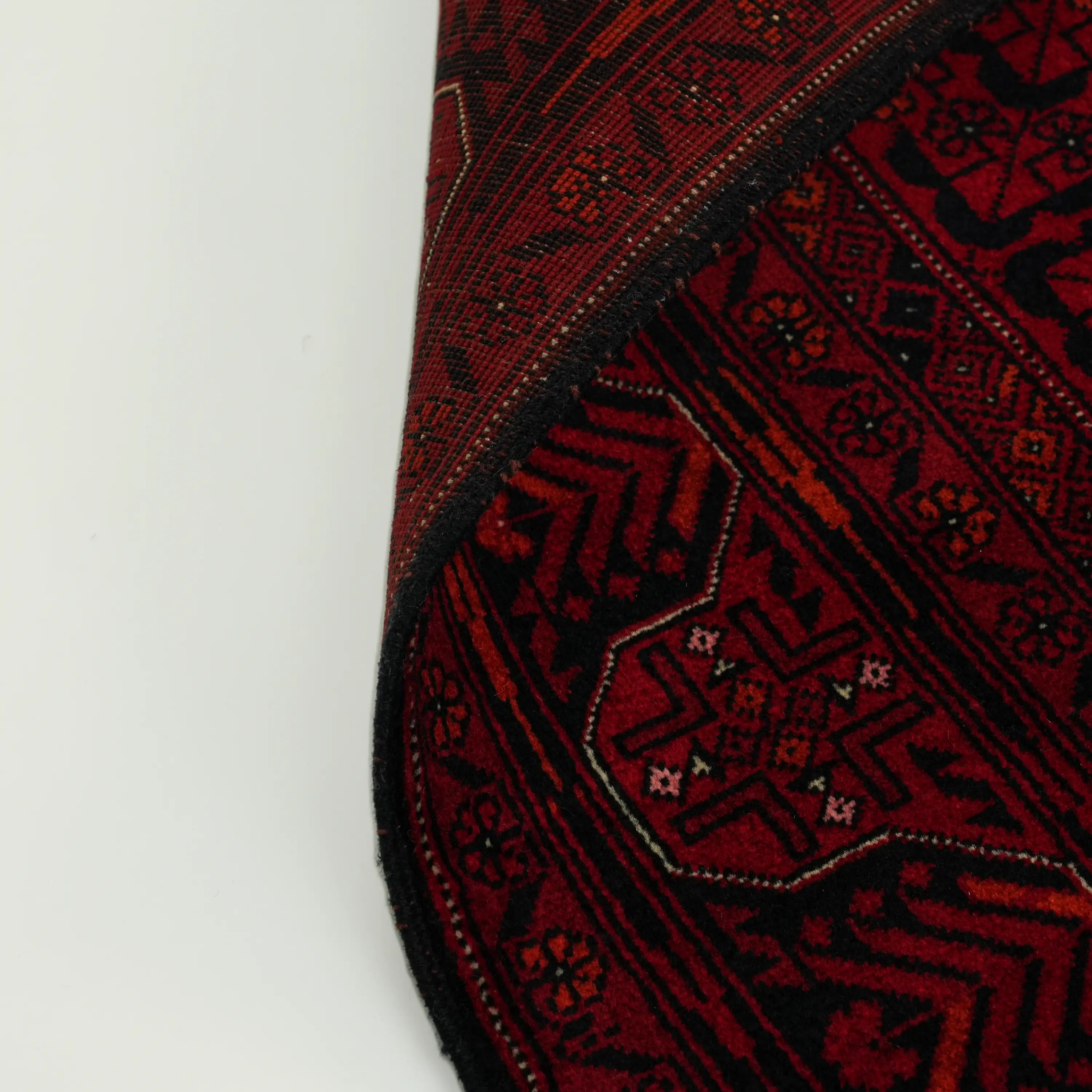 Handwoven Afghan Pattern Wool Burgundy Ethnic Bilicik Rug