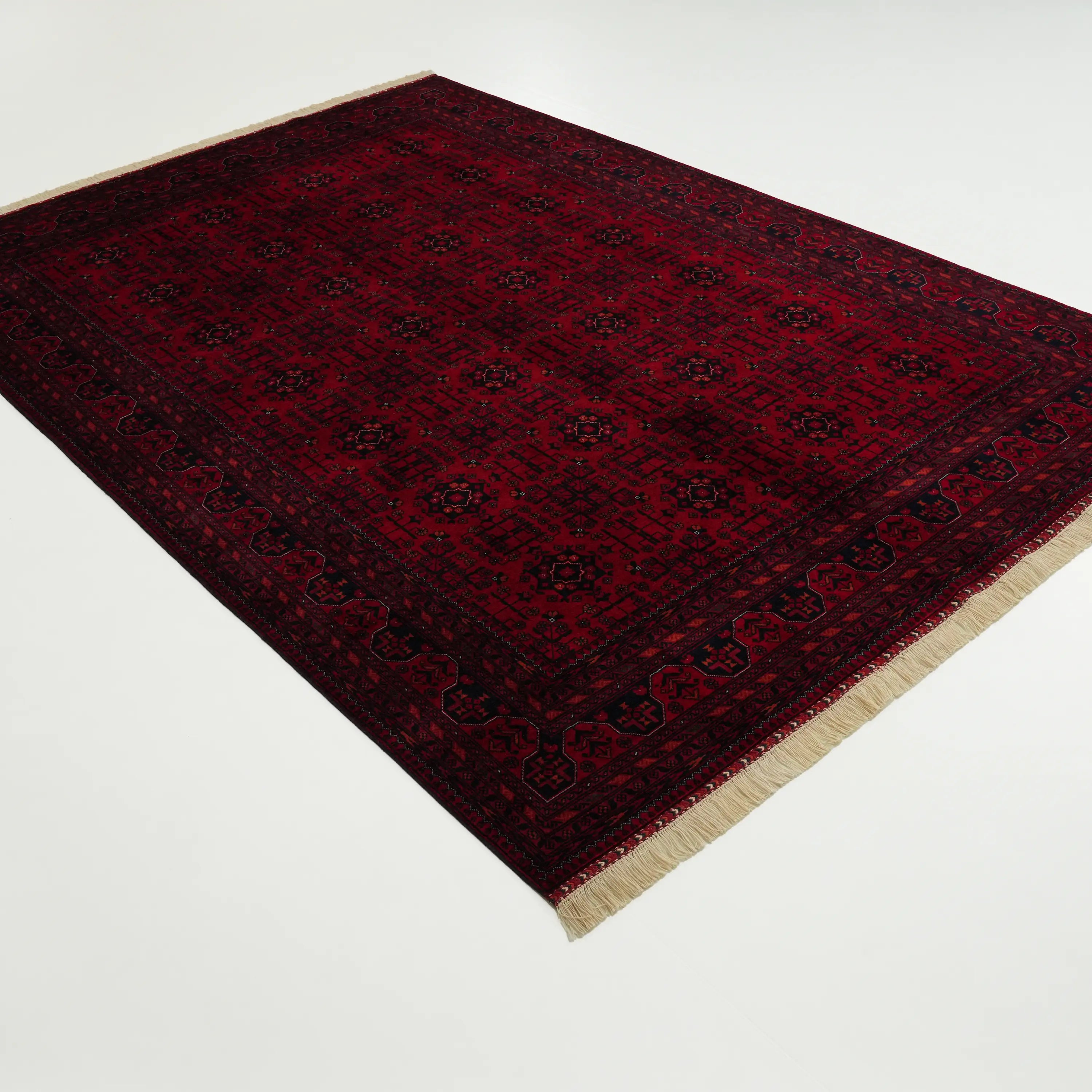 Handwoven Afghan Pattern Wool Burgundy Ethnic Bilicik Rug