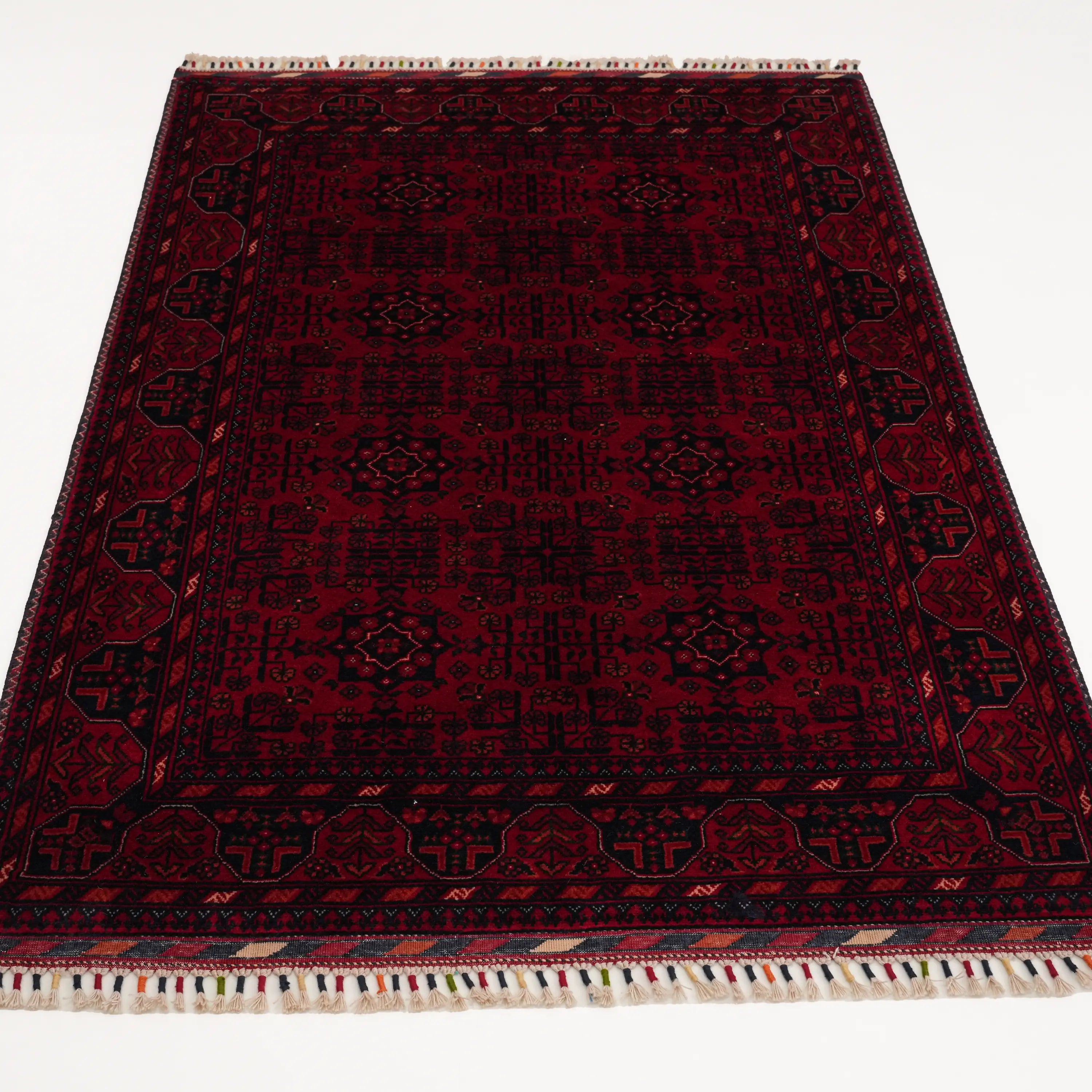 El Dokuma Afgan Desenli Yün Bordo Etnik Bilicik Halı