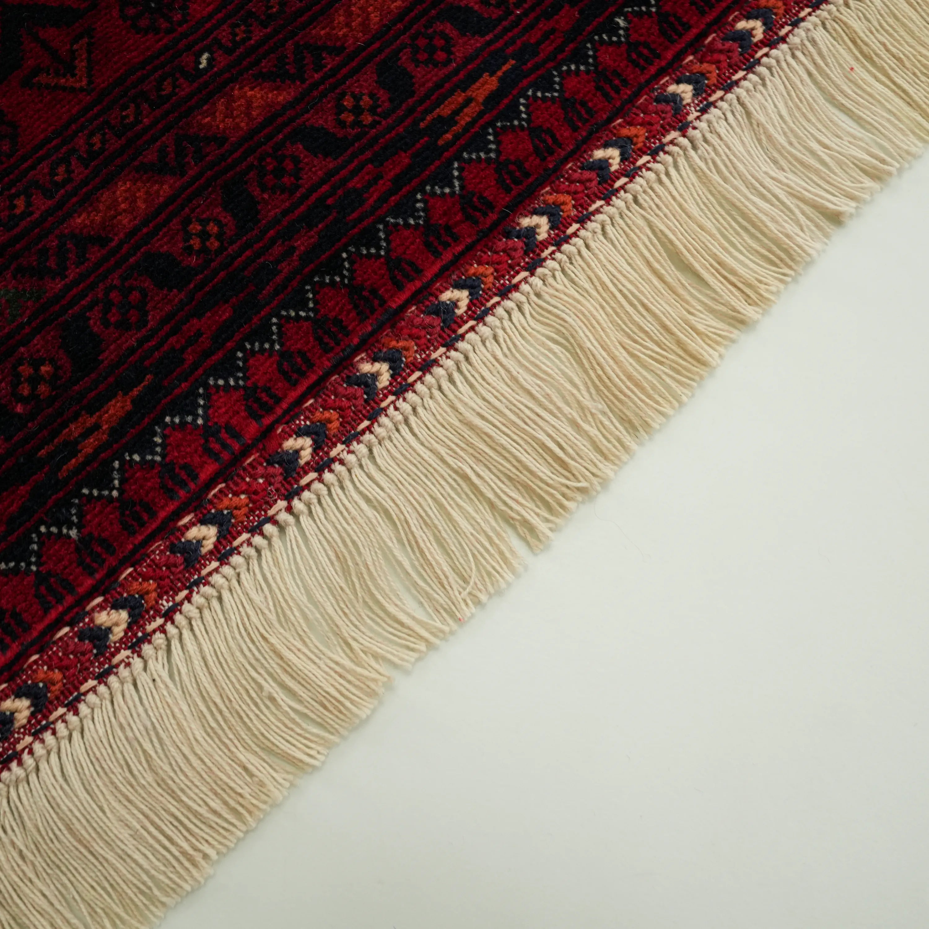 Handwoven Afghan Pattern Wool Burgundy Ethnic Bilicik Rug