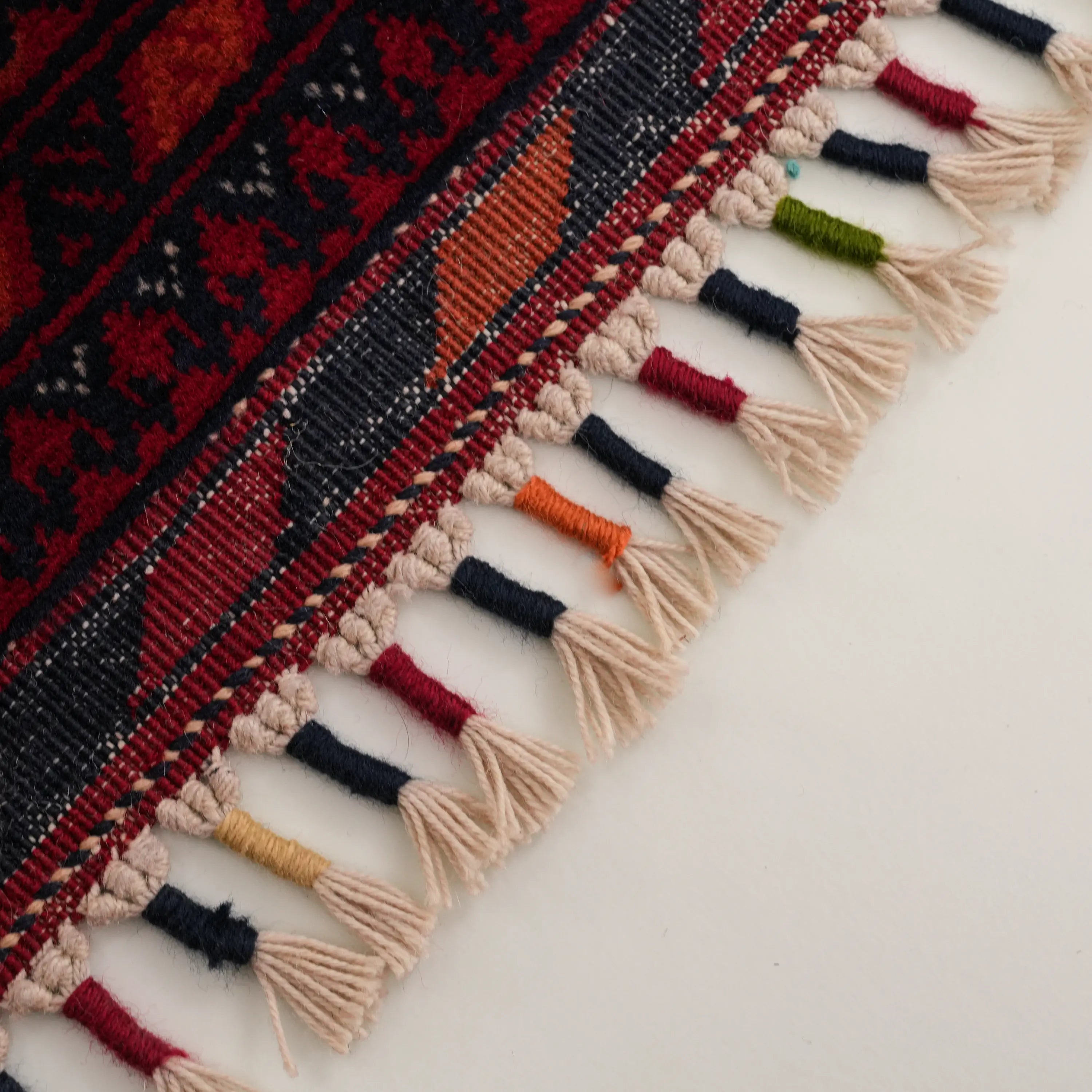 El Dokuma Afgan Desenli Yün Bordo Etnik Bilicik Halı