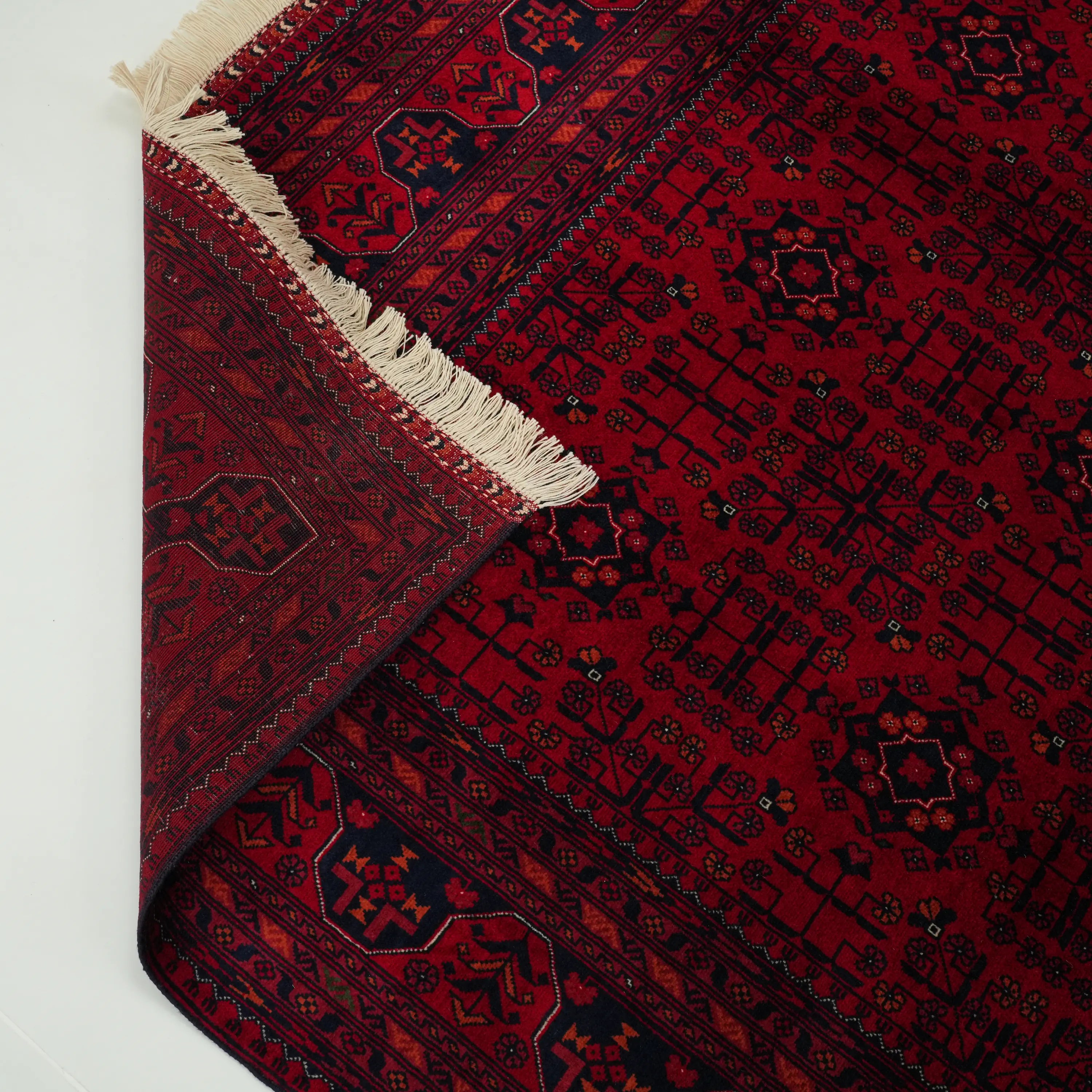 Handwoven Afghan Pattern Wool Burgundy Ethnic Bilicik Rug