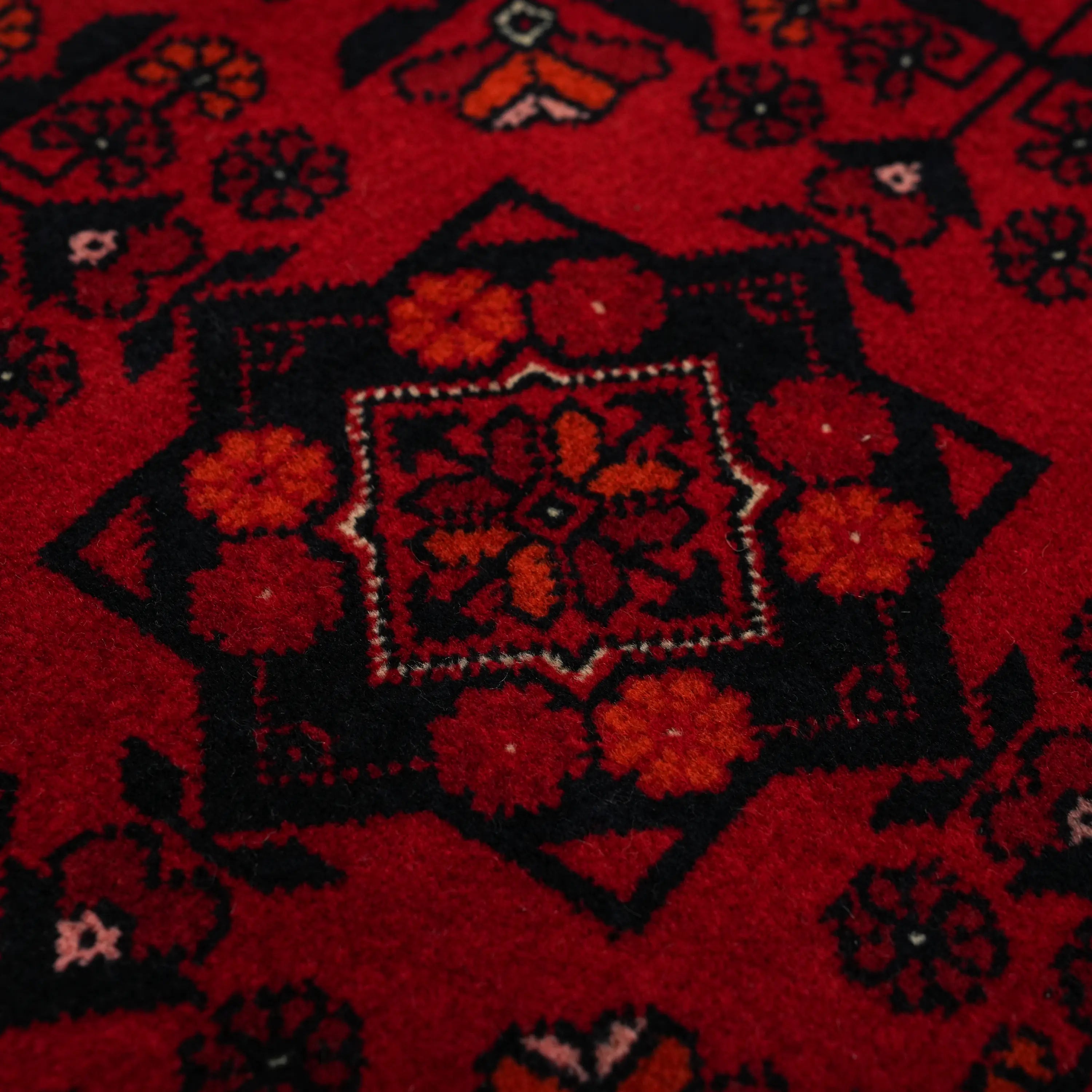 Handwoven Afghan Pattern Wool Burgundy Ethnic Bilicik Rug