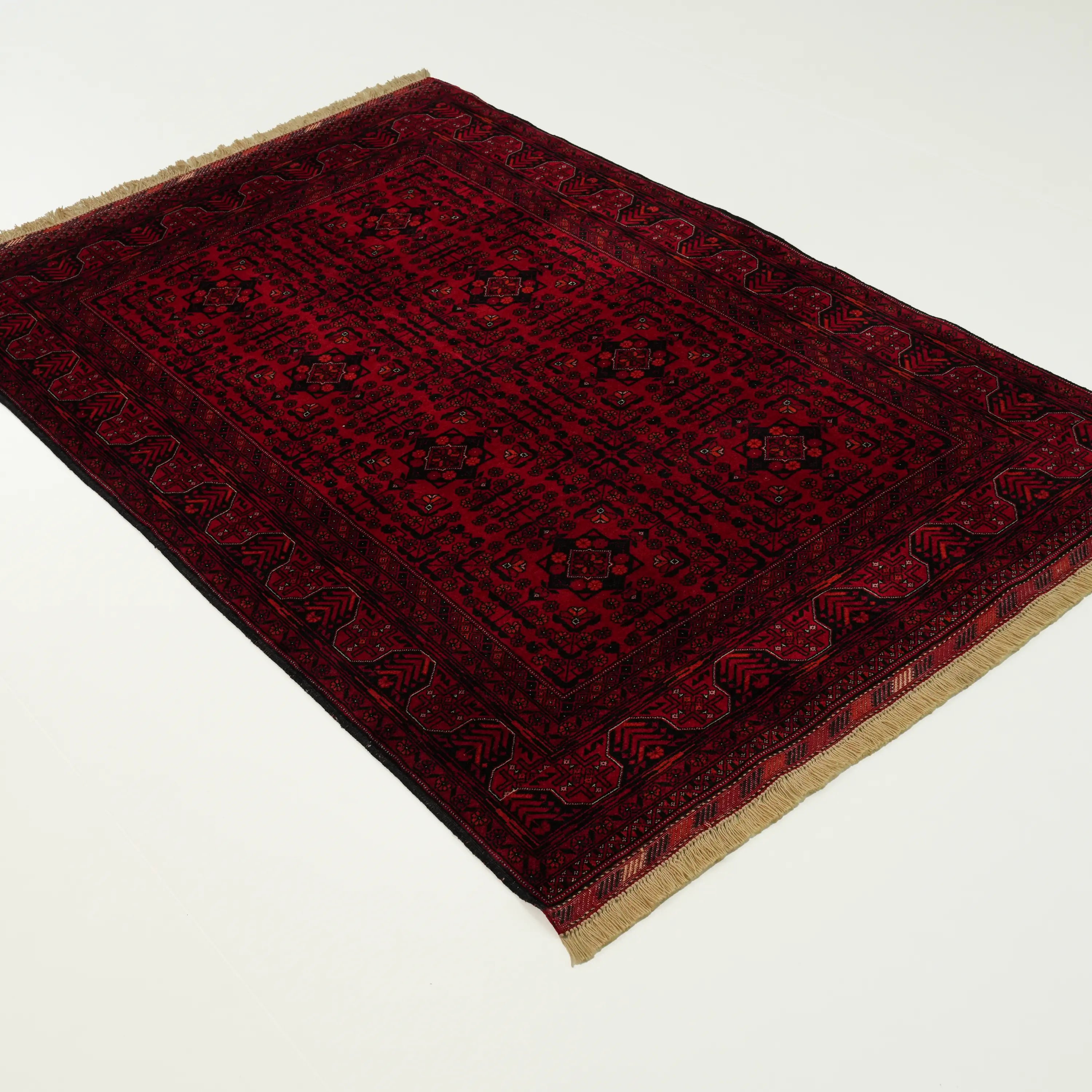 Handwoven Afghan Pattern Wool Burgundy Ethnic Bilicik Rug