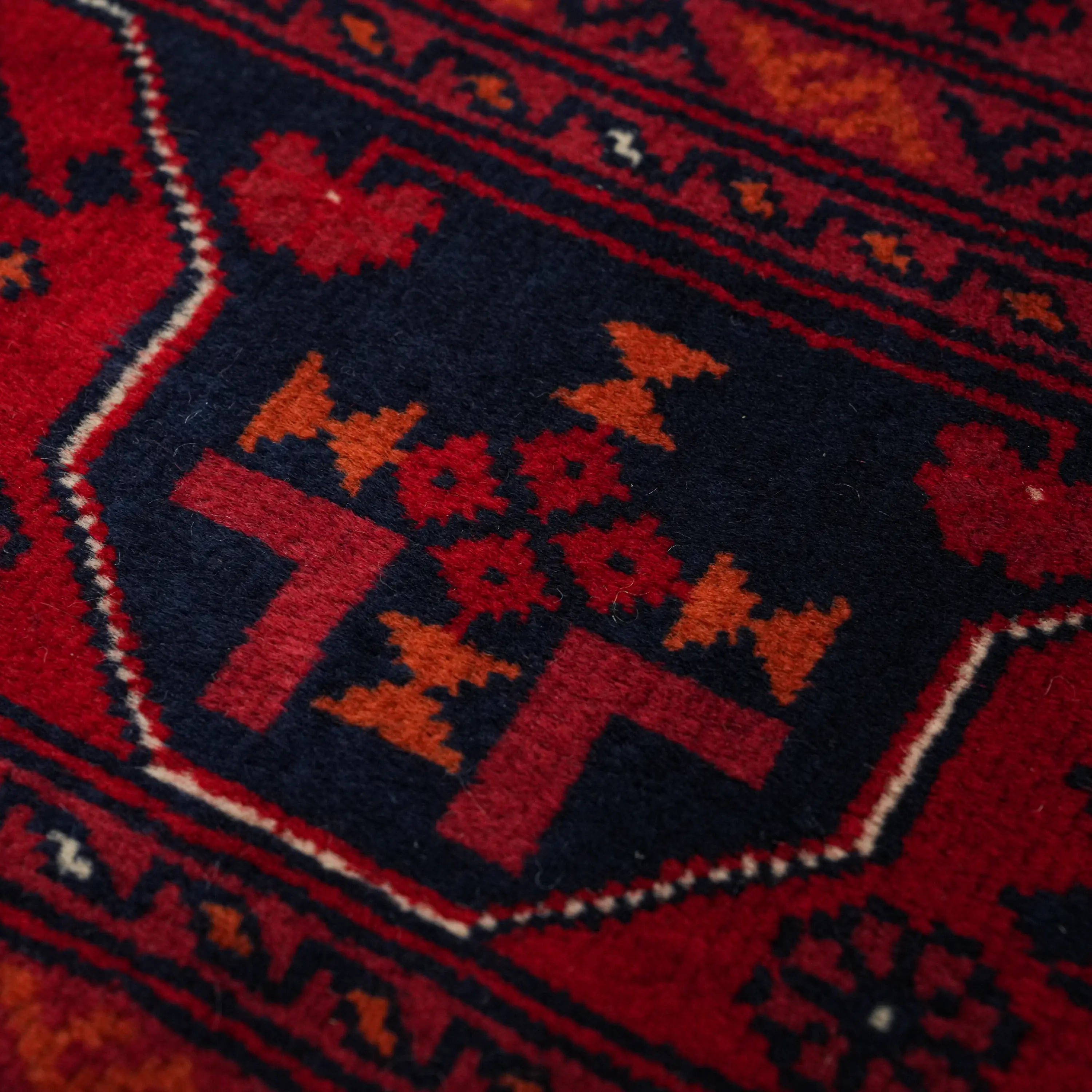 Handwoven Afghan Pattern Wool Burgundy Ethnic Bilicik Rug
