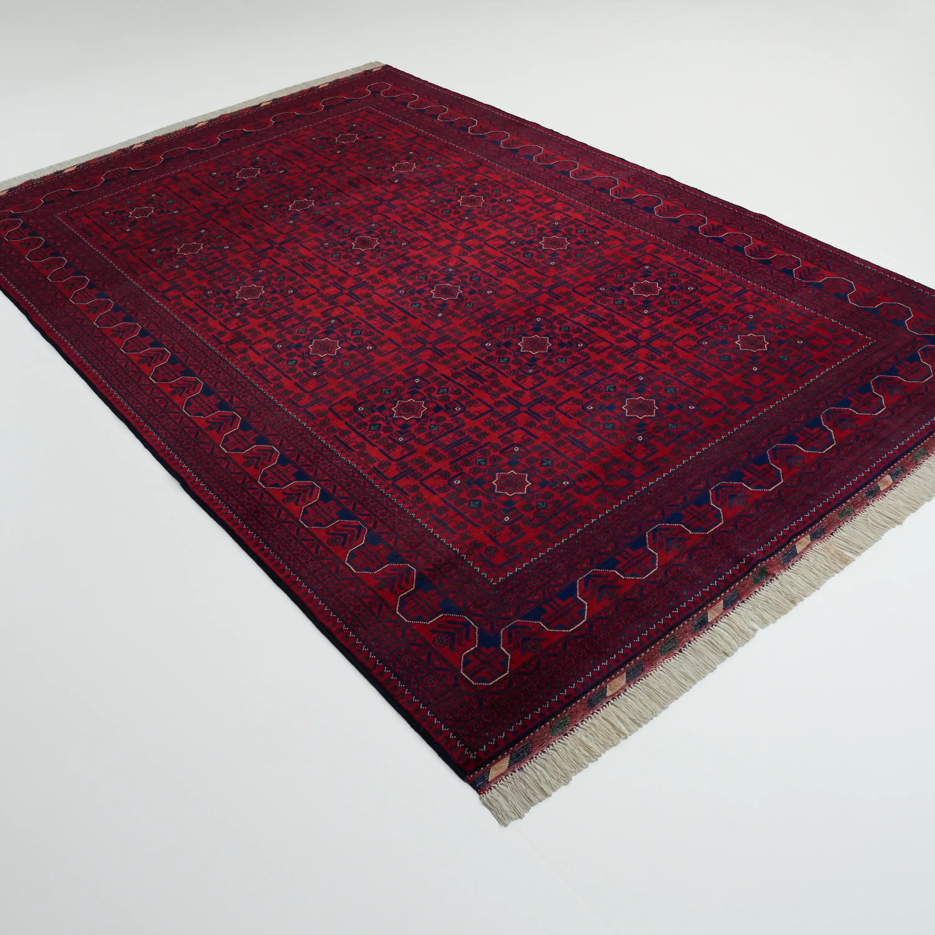 El Dokuma Afgan Desenli Yün Bordo Khamyap Halı