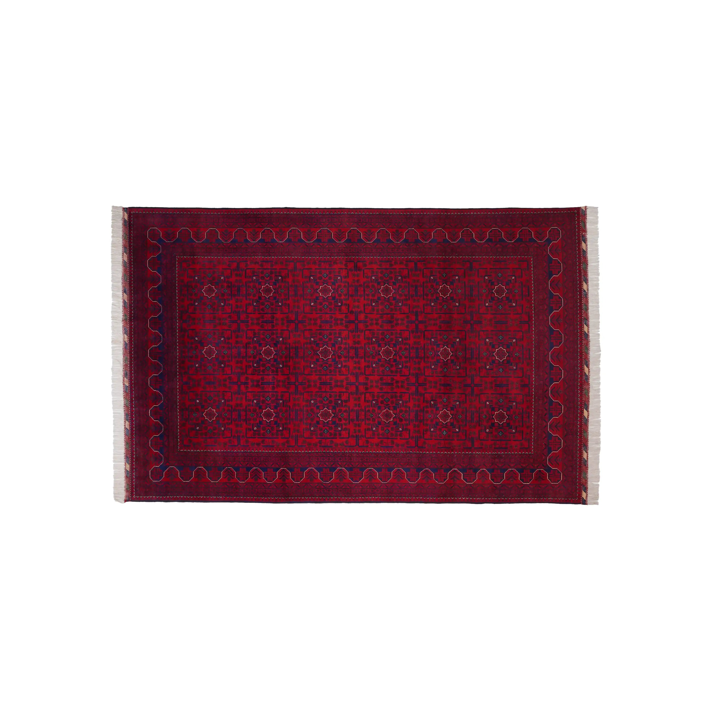 Handwoven Afghan Pattern Wool Burgundy Khamyap Rug
