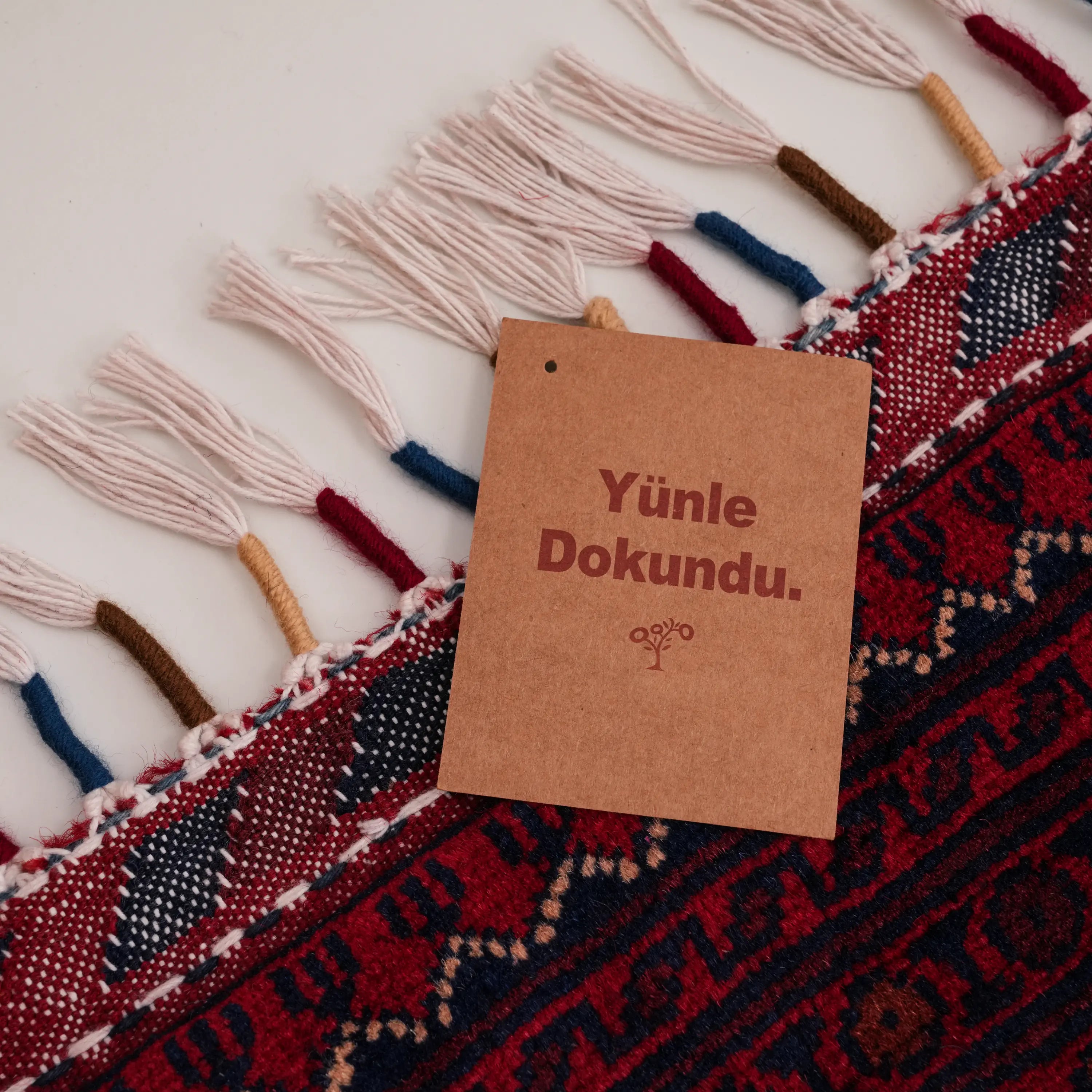 El Dokuma Afgan Desenli Yün Bordo Khamyap Halı