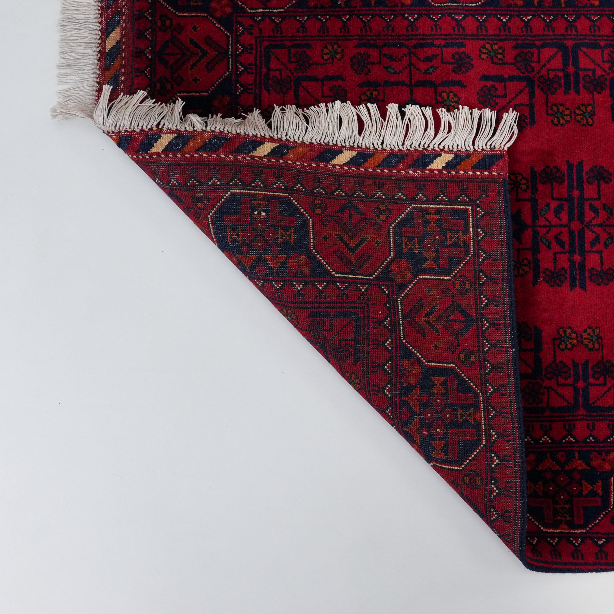 Handwoven Afghan Pattern Wool Burgundy Khamyap Rug