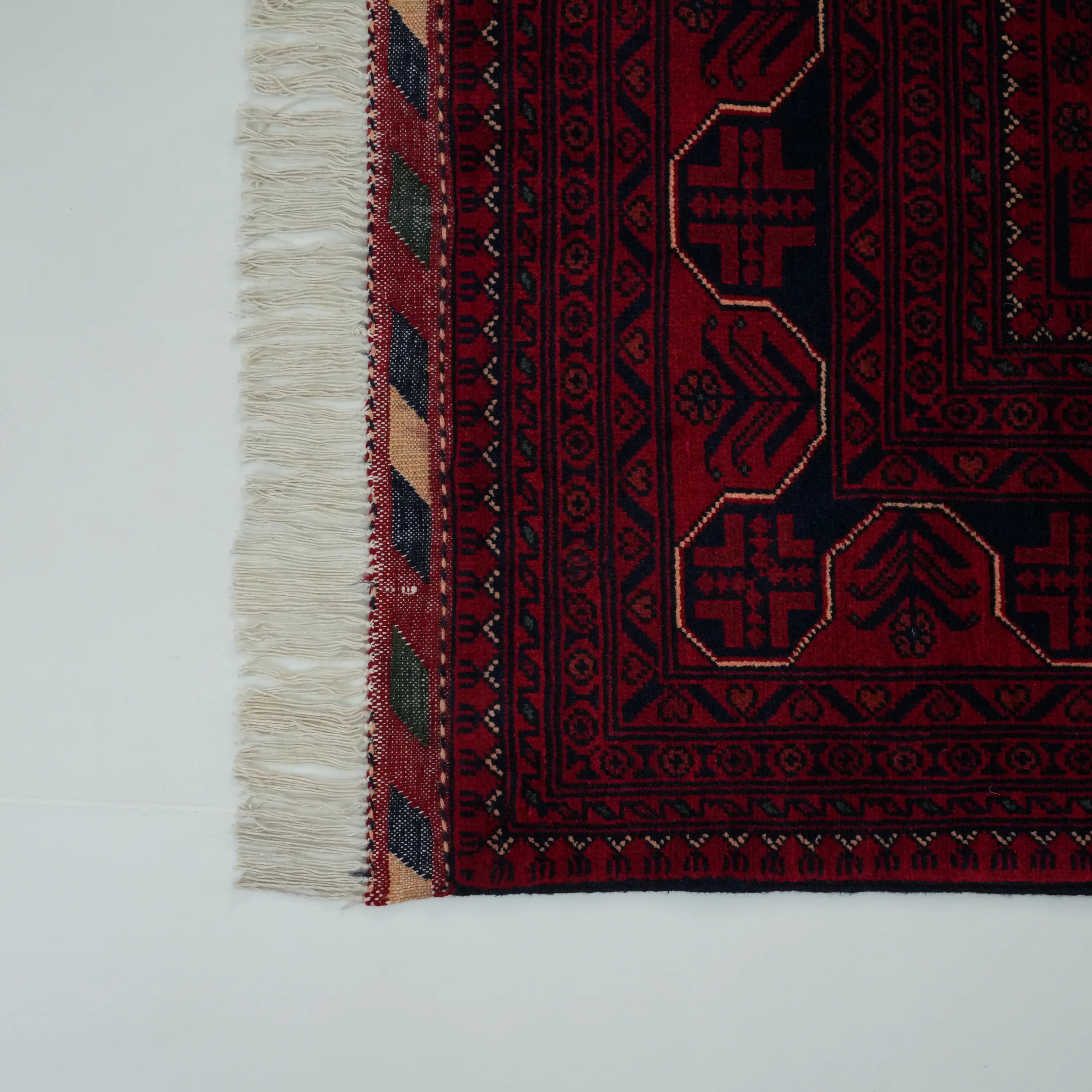 Handwoven Afghan Pattern Wool Burgundy Khamyap Rug