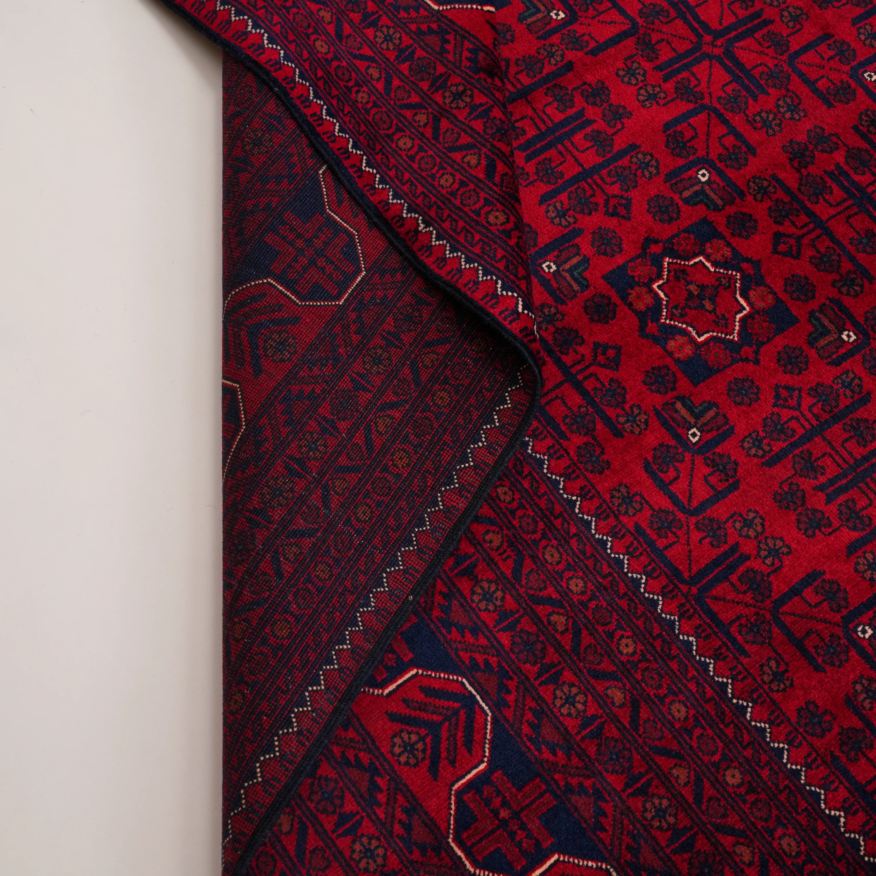 El Dokuma Afgan Desenli Yün Bordo Khamyap Halı