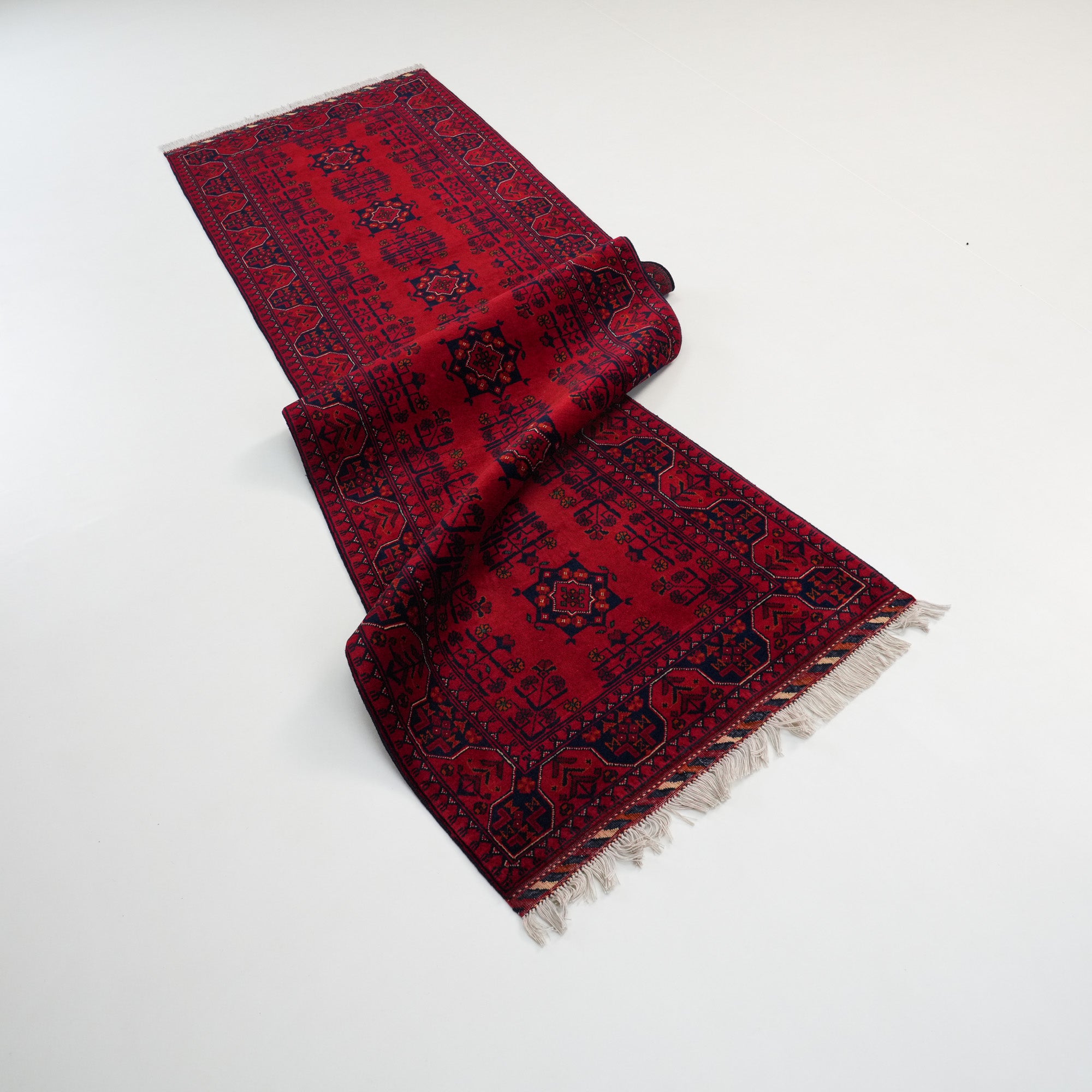 Handwoven Afghan Pattern Wool Burgundy Khamyap Rug