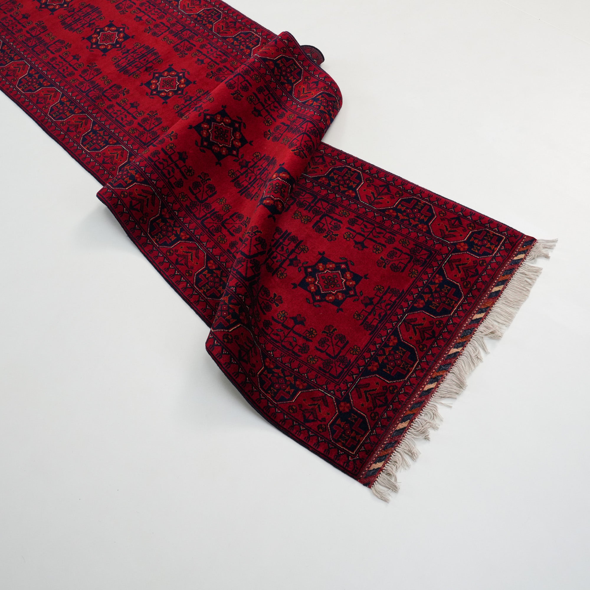 Handwoven Afghan Pattern Wool Burgundy Khamyap Rug