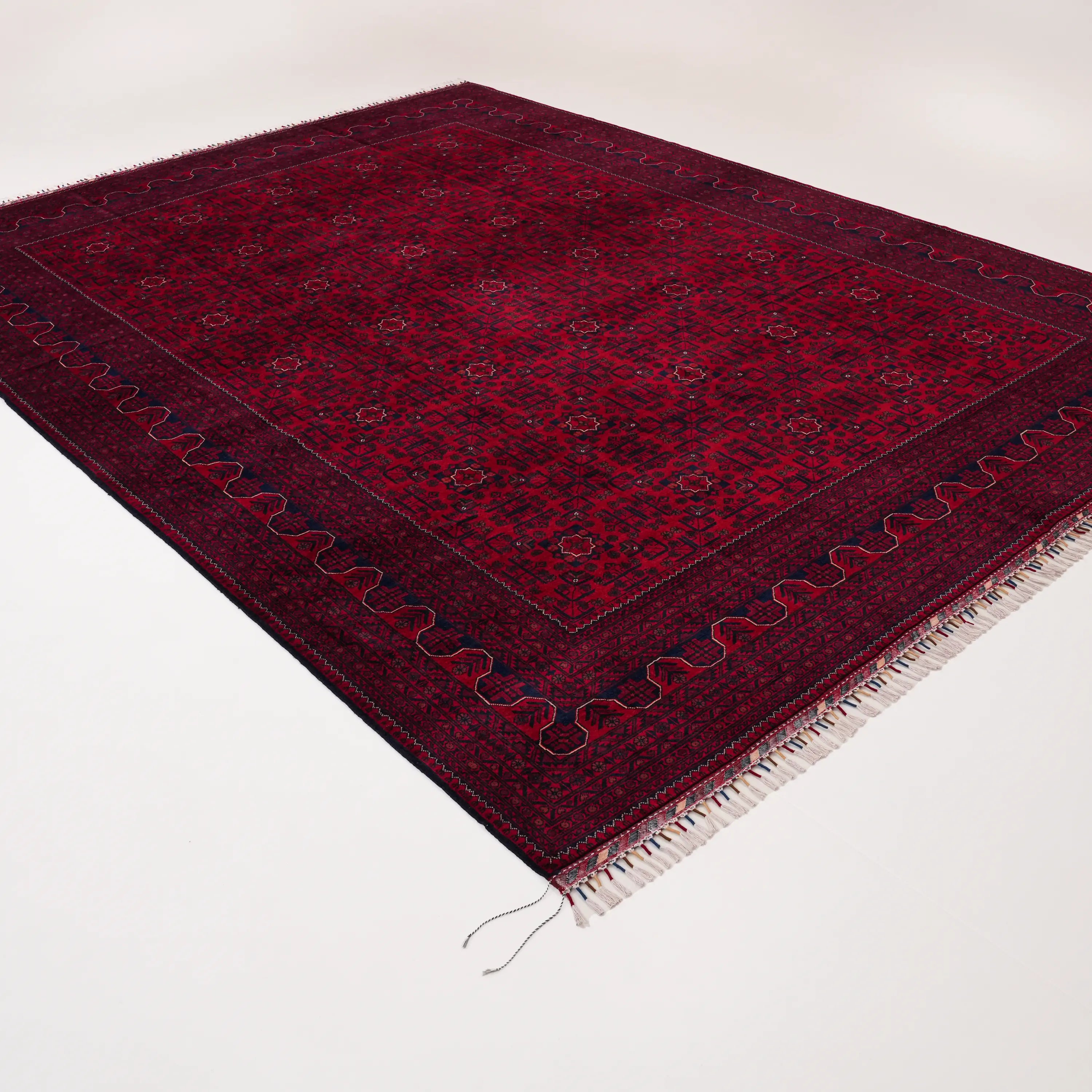 El Dokuma Afgan Desenli Yün Bordo Khamyap Halı