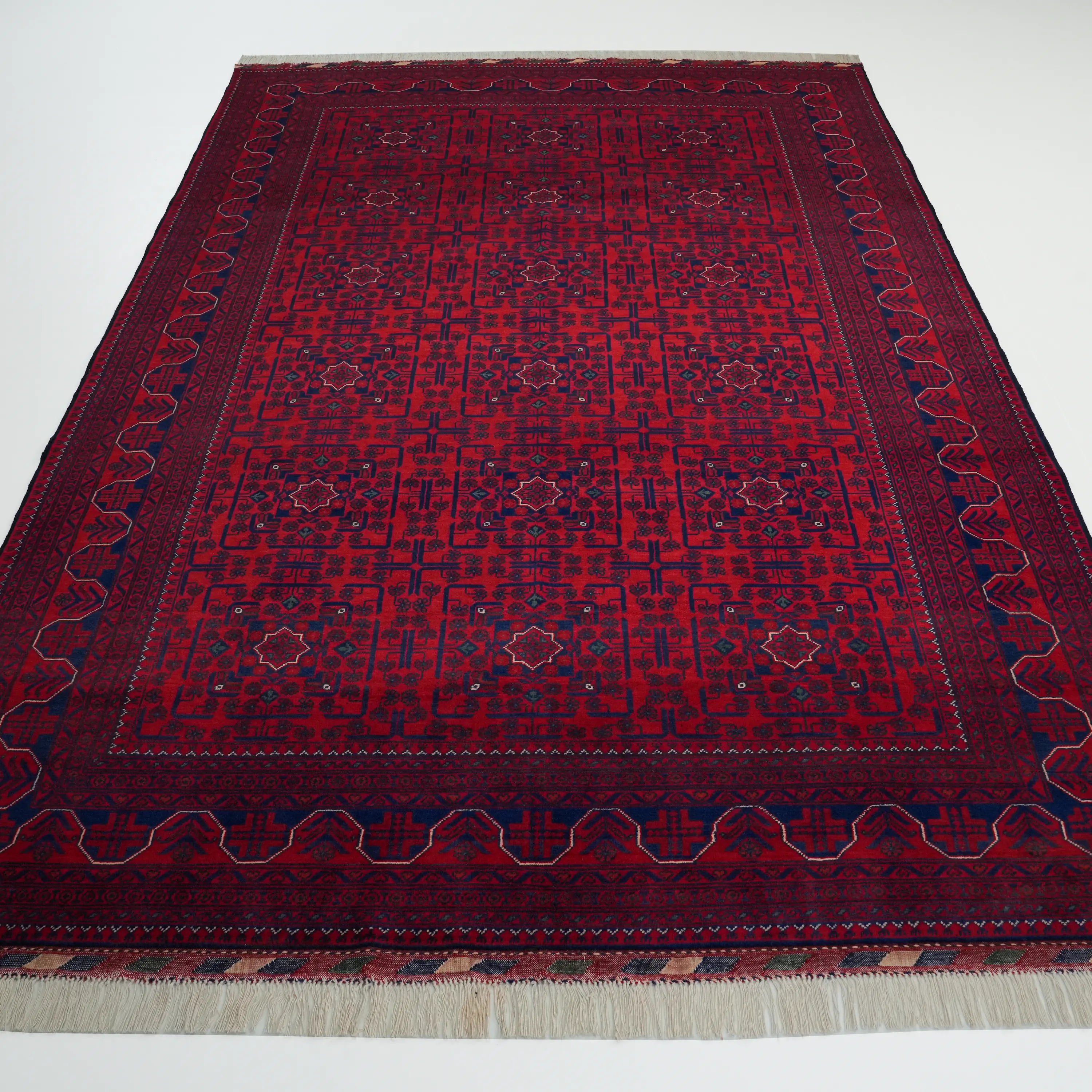 El Dokuma Afgan Desenli Yün Bordo Khamyap Halı