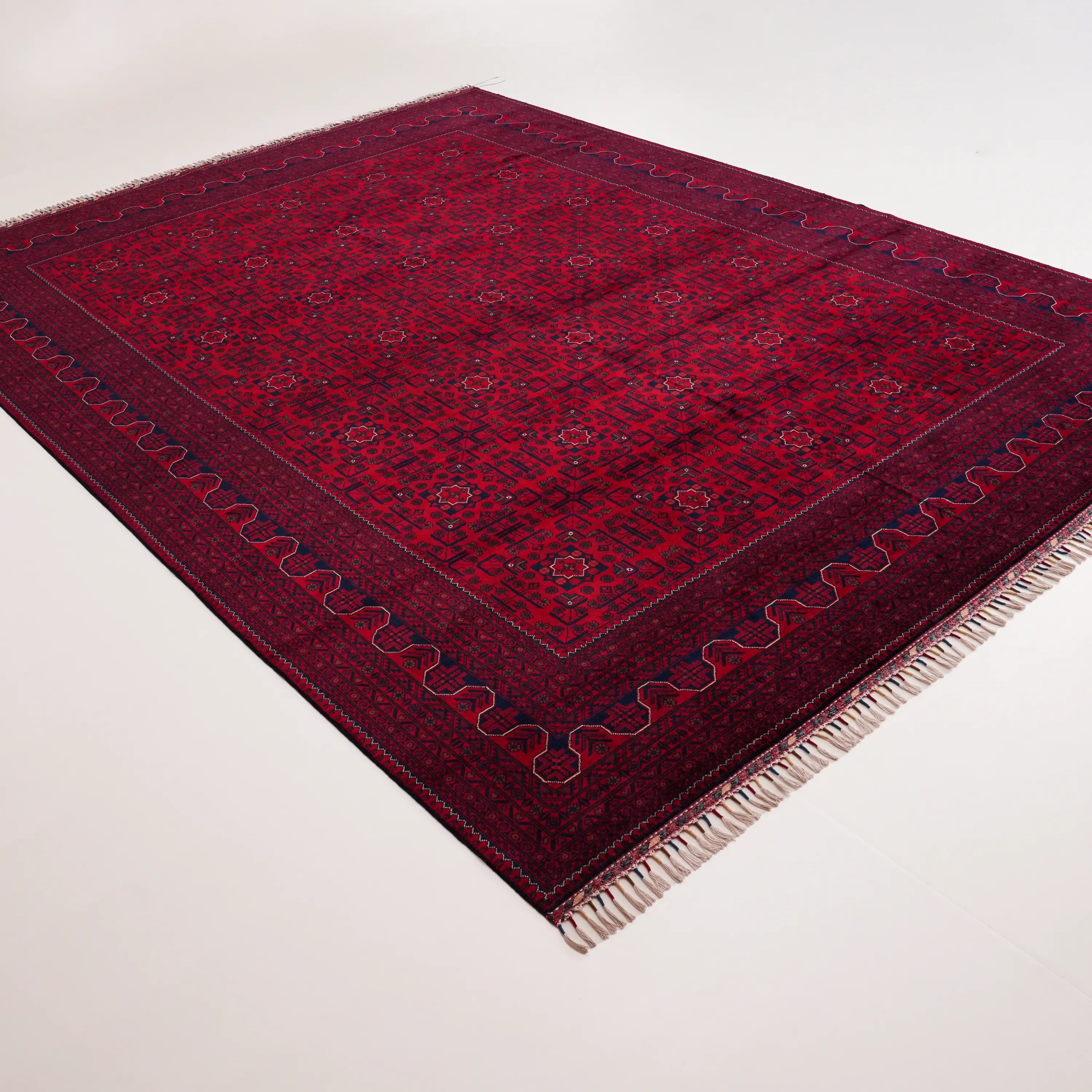 El Dokuma Afgan Desenli Yün Bordo Khamyap Halı